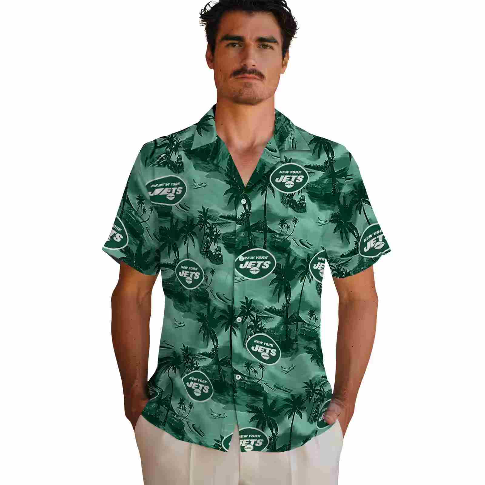 new york jets coastal palms green hawaiian shirt fashion forward