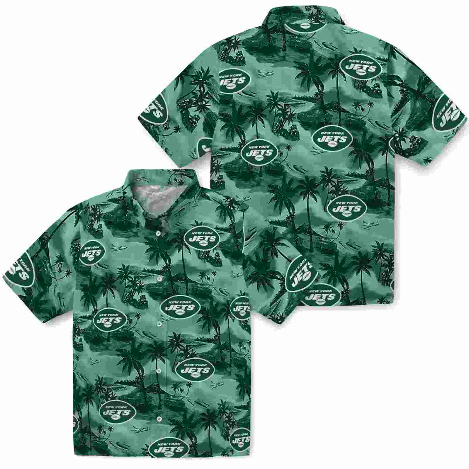 new york jets coastal palms green hawaiian shirt high quality