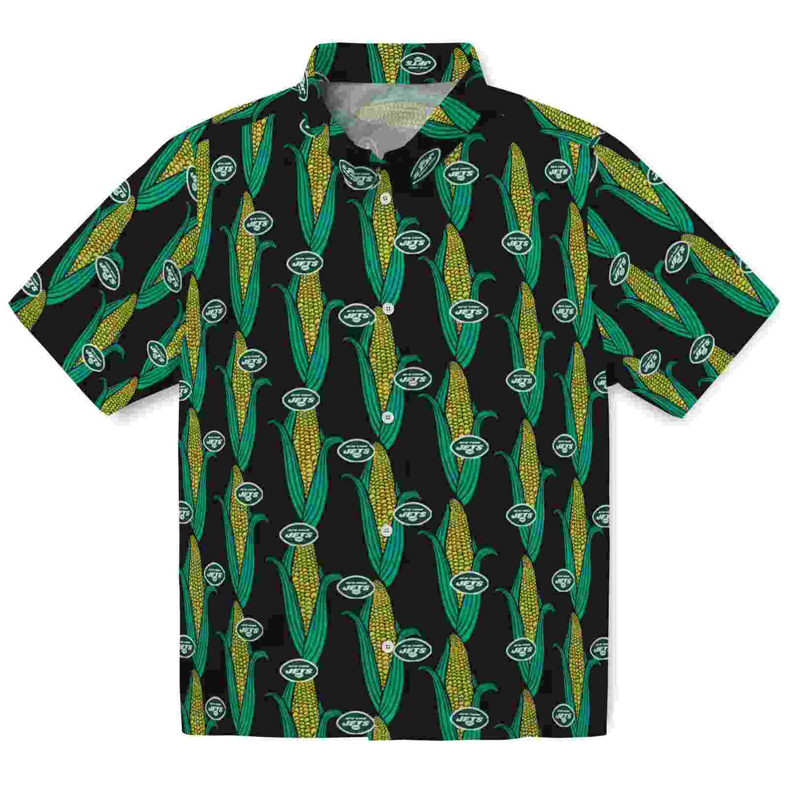 New York Jets Corn Motifs Black Green Hawaiian Shirt