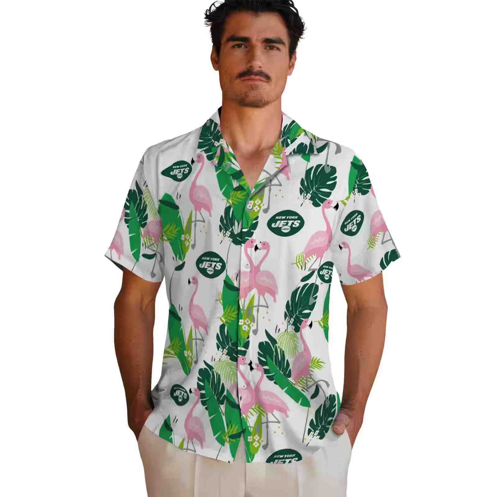 new york jets flamingo foliage green hawaiian shirt fashion forward