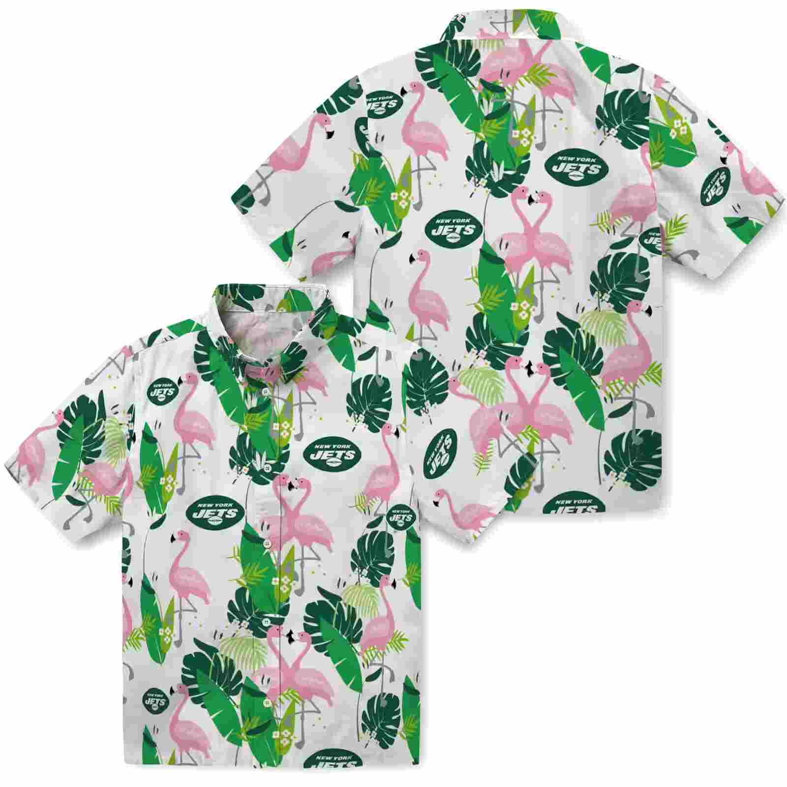 new york jets flamingo foliage green hawaiian shirt high quality