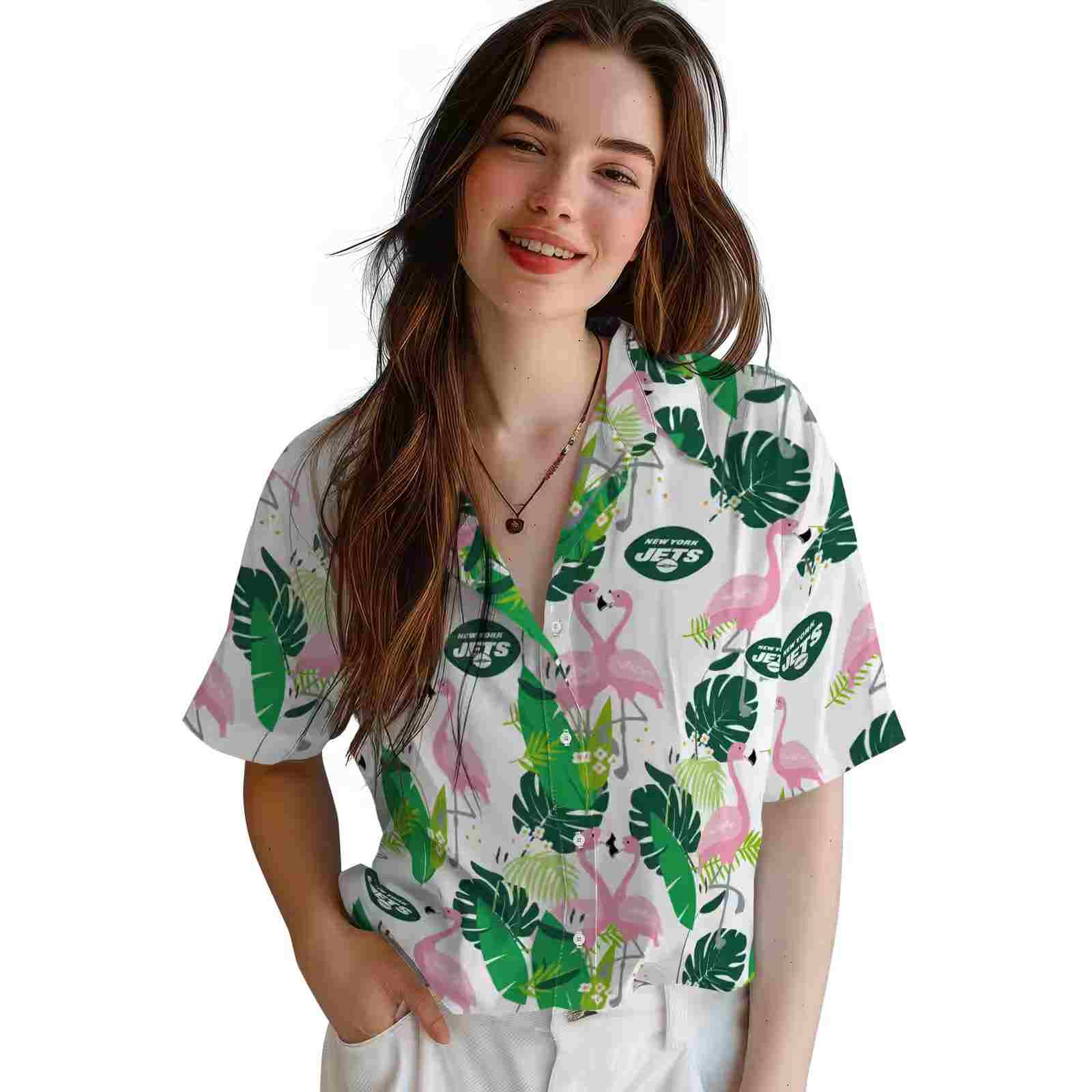 new york jets flamingo foliage green hawaiian shirt latest model