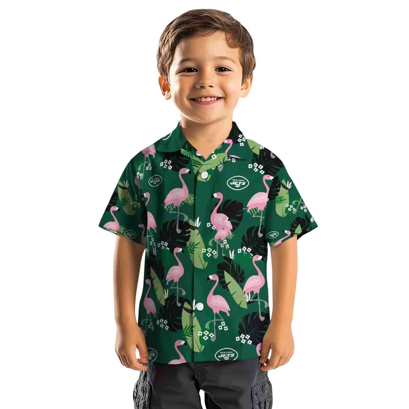 new york jets flamingo leaf motif green hawaiian shirt top rated