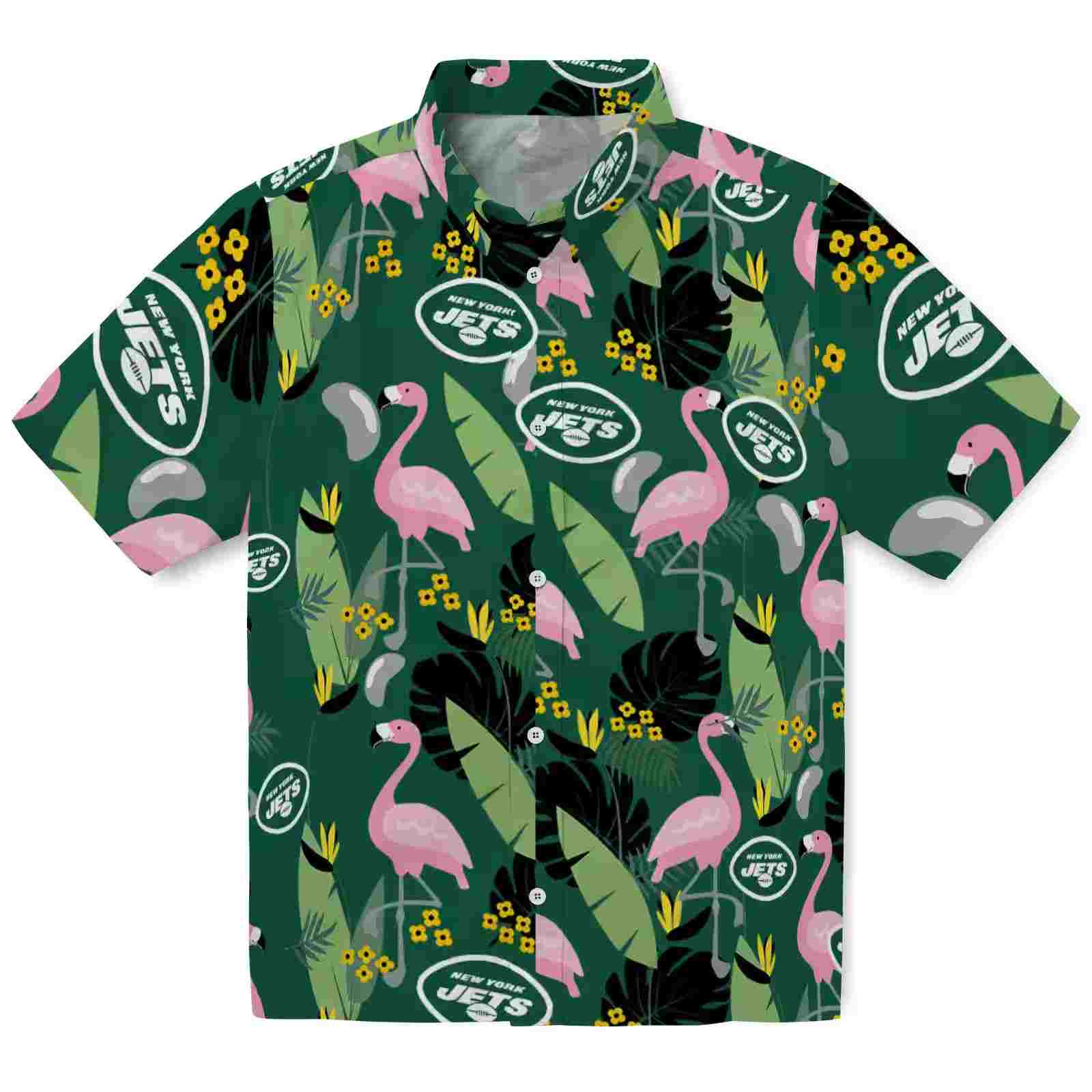 New York Jets Flamingo Leaves Green Hawaiian Shirt