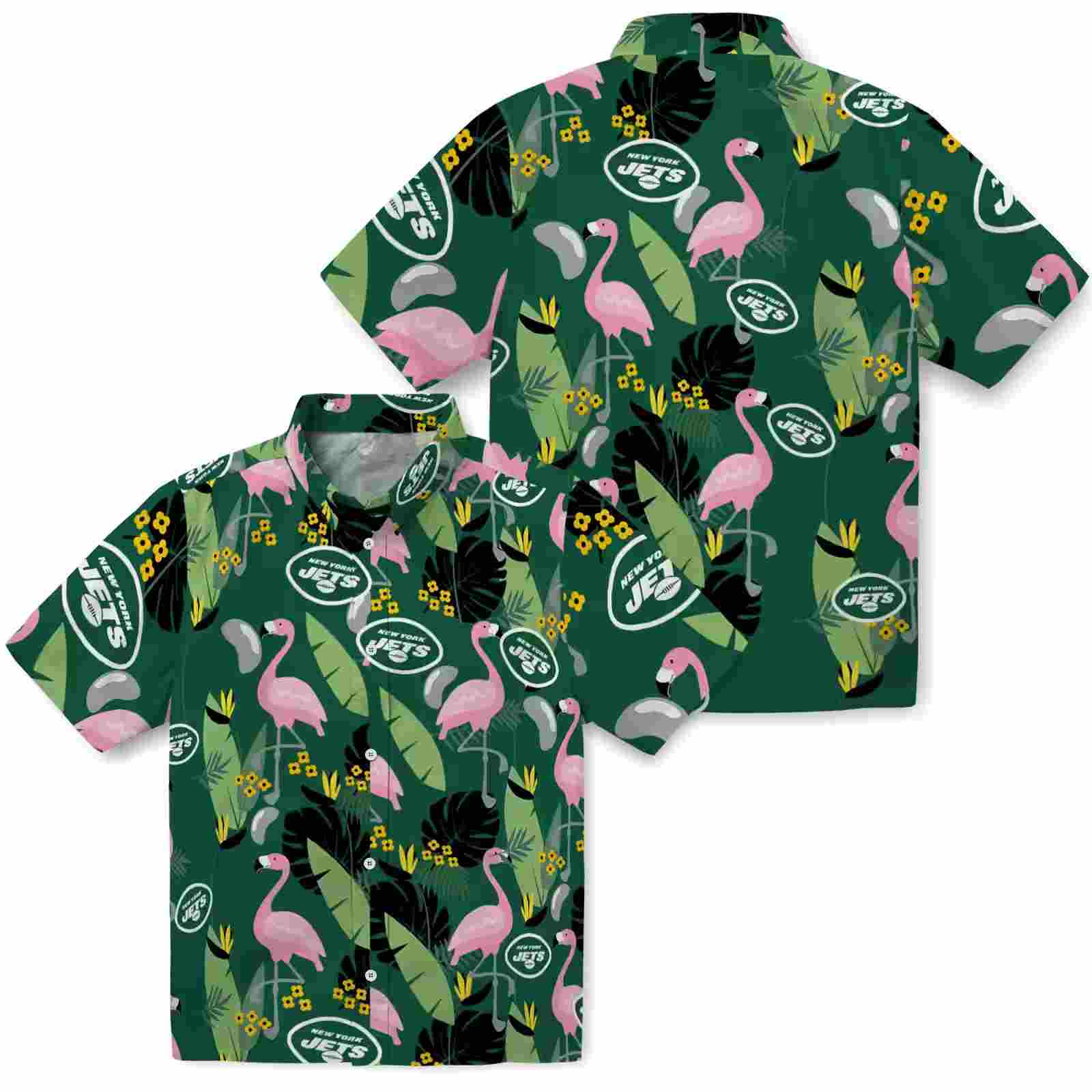 new york jets flamingo leaves green hawaiian shirt high quality