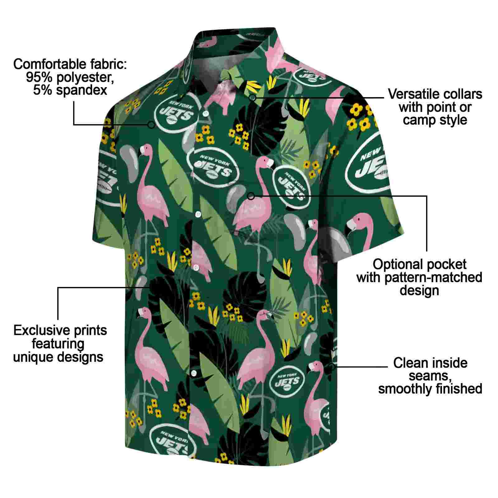 new york jets flamingo leaves green hawaiian shirt new arrival