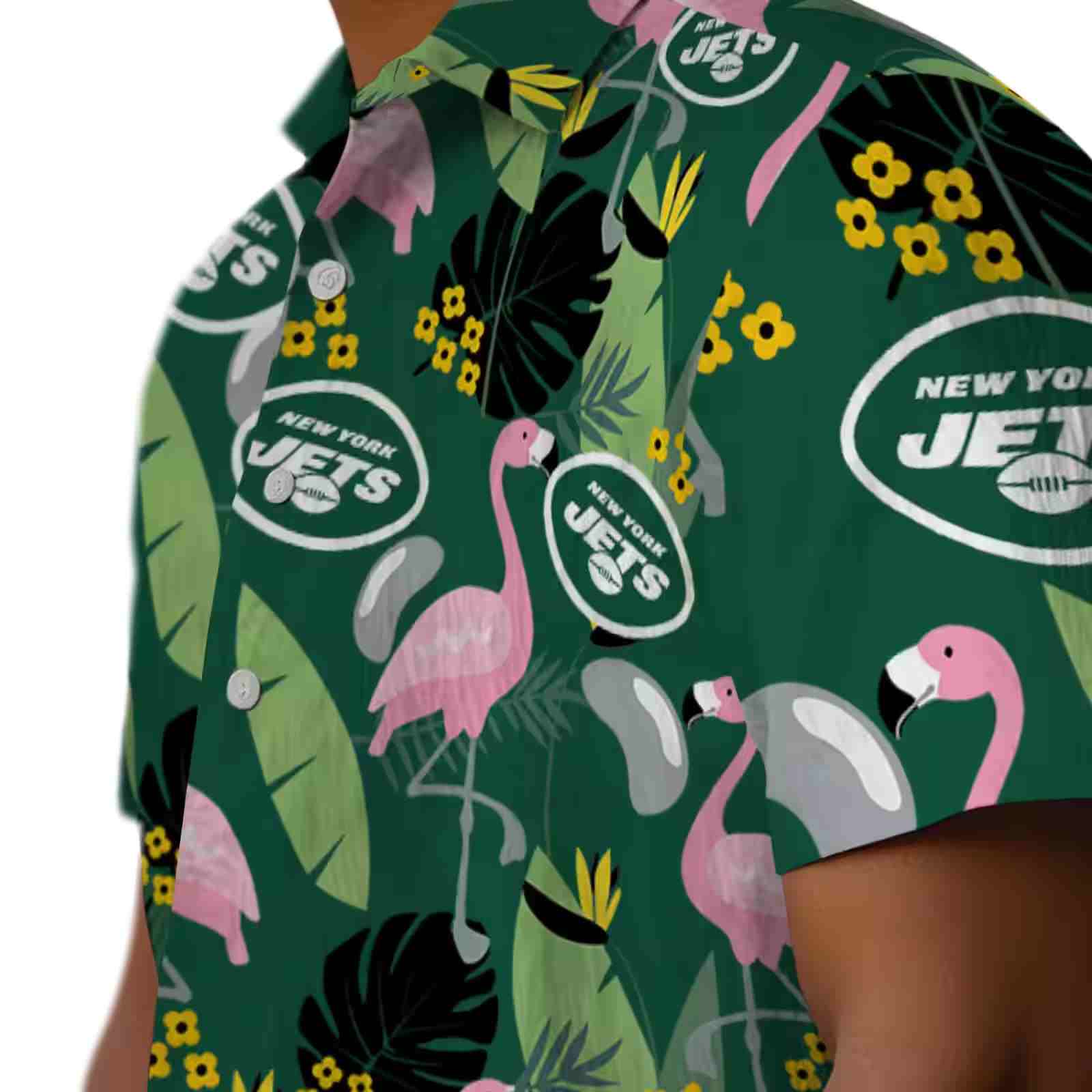 new york jets flamingo leaves green hawaiian shirt trendy