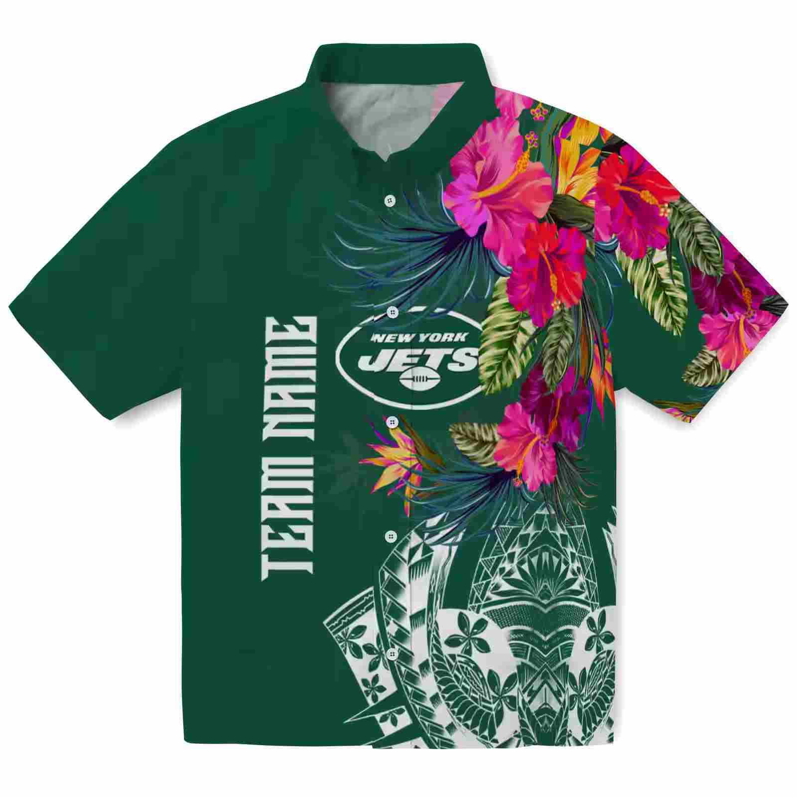 New York Jets Floral Polynesian Green Hawaiian Shirt