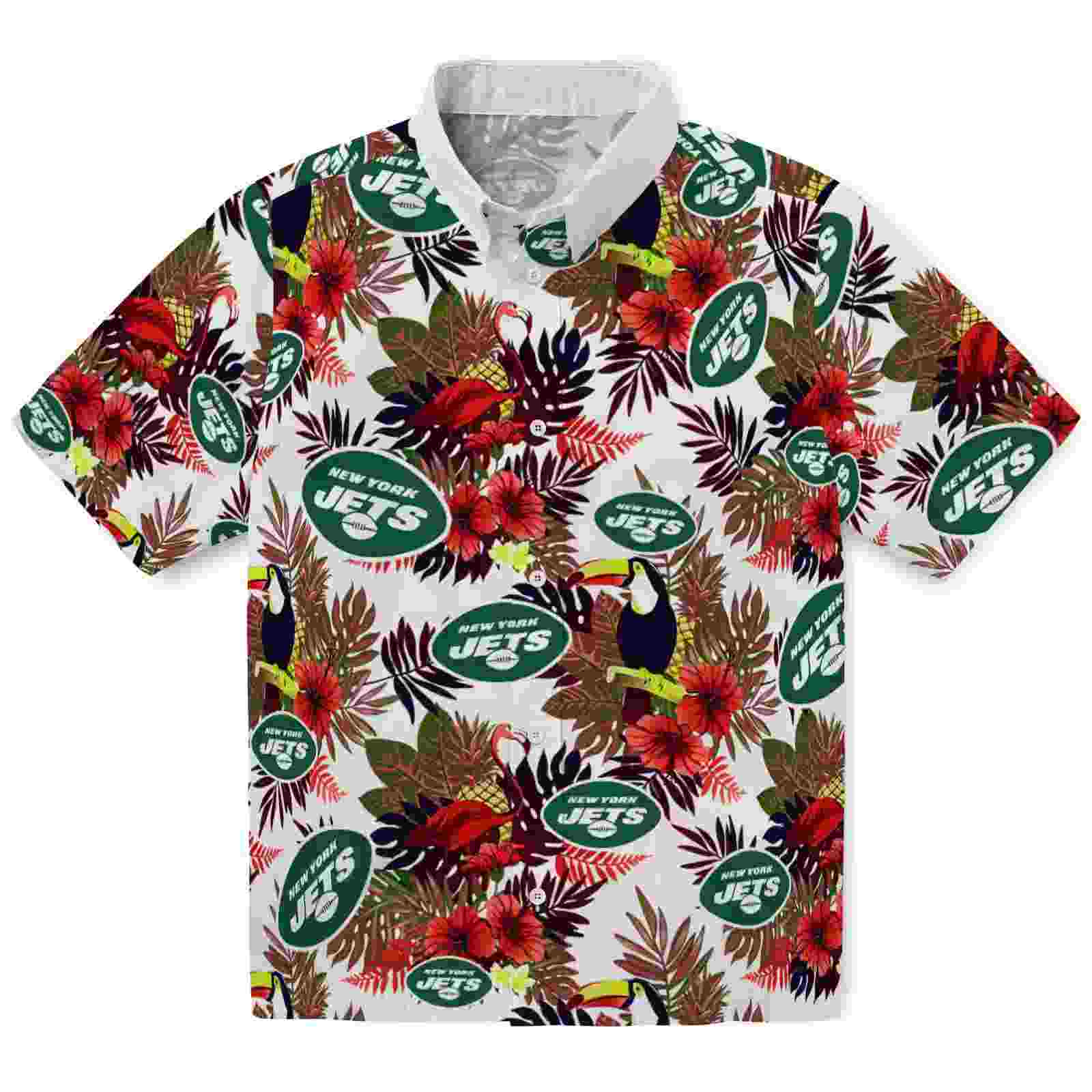 New York Jets Floral Toucan Green Red Hawaiian Shirt