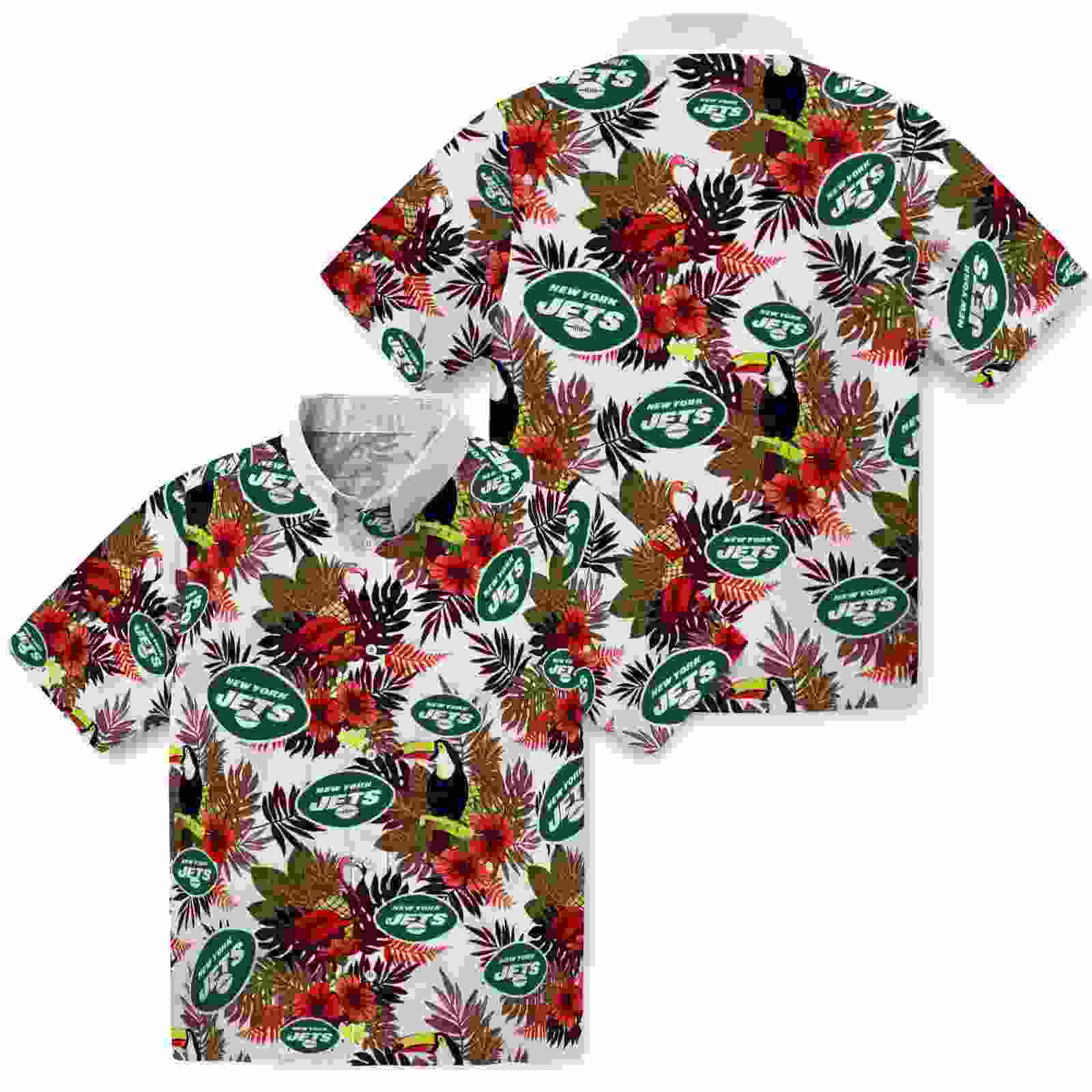 new york jets floral toucan green red hawaiian shirt high quality