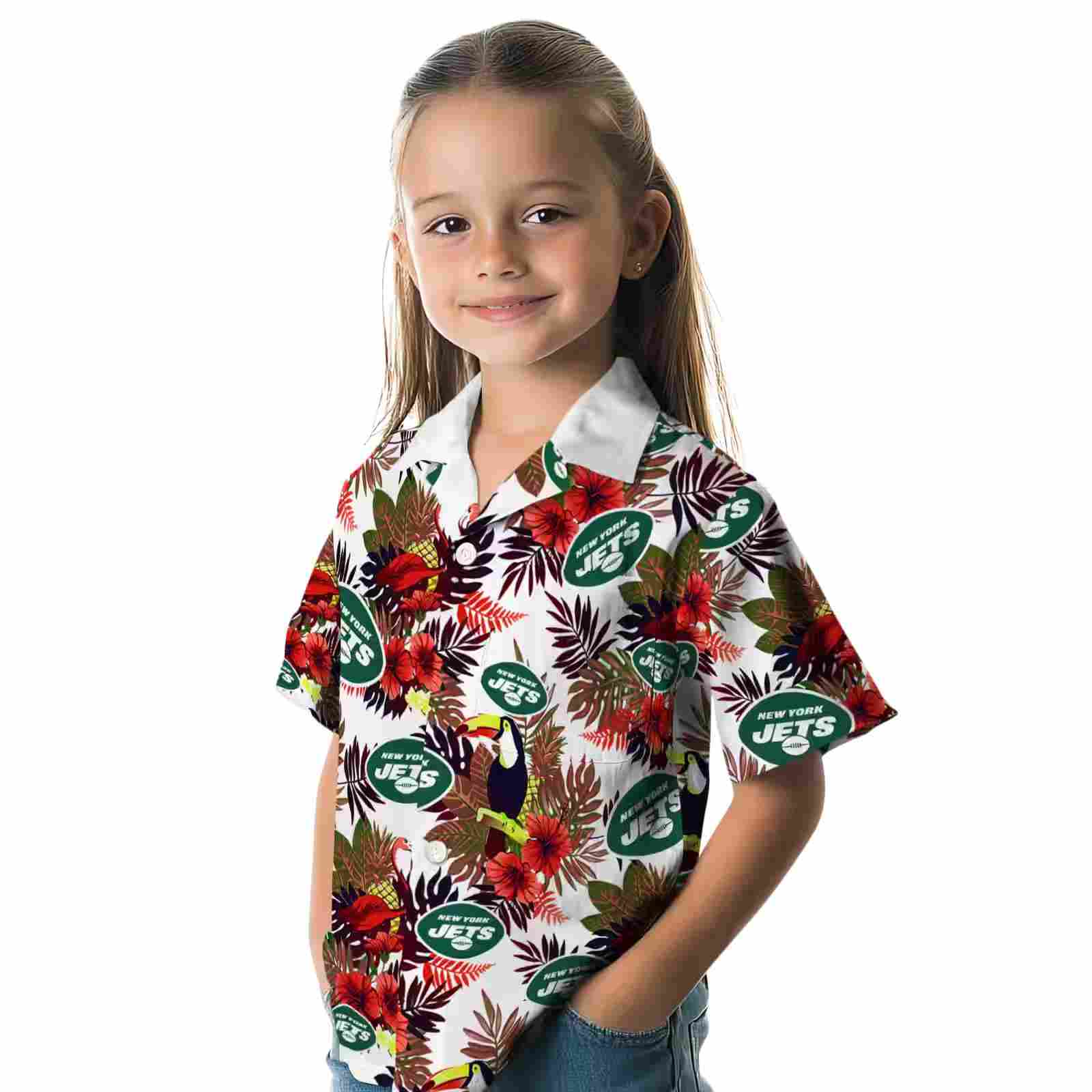 new york jets floral toucan green red hawaiian shirt premium grade