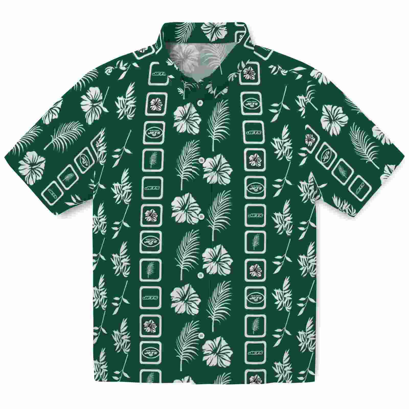 New York Jets Framed Floral Green Hawaiian Shirt