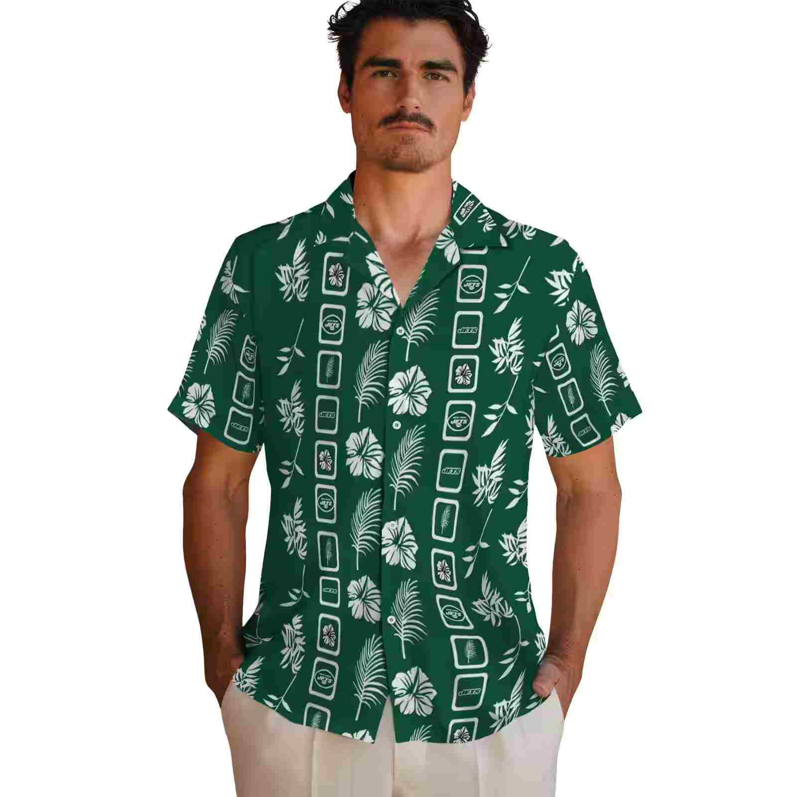 new york jets framed floral green hawaiian shirt fashion forward