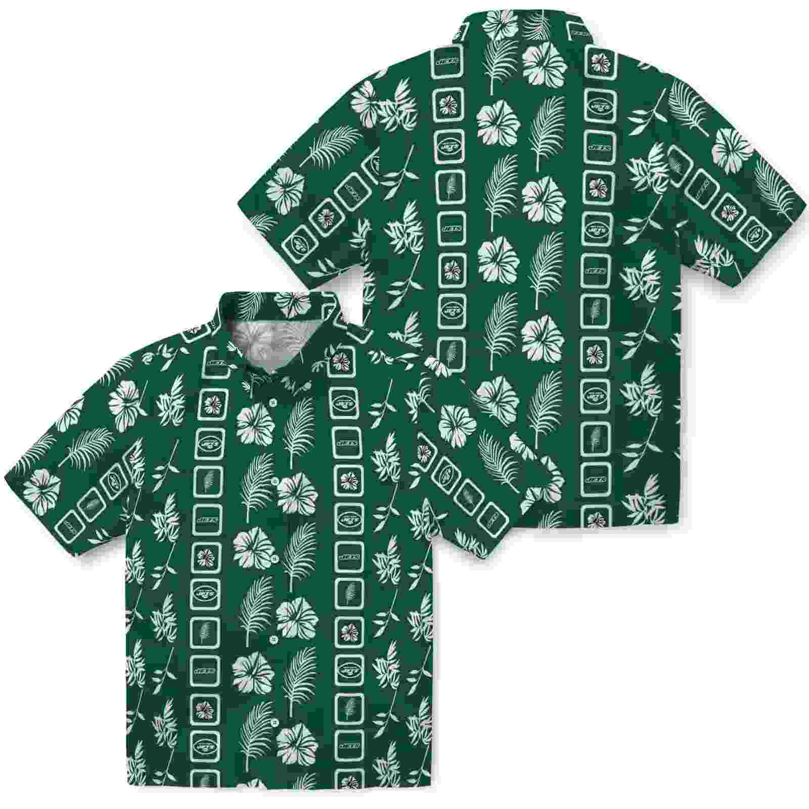 new york jets framed floral green hawaiian shirt high quality