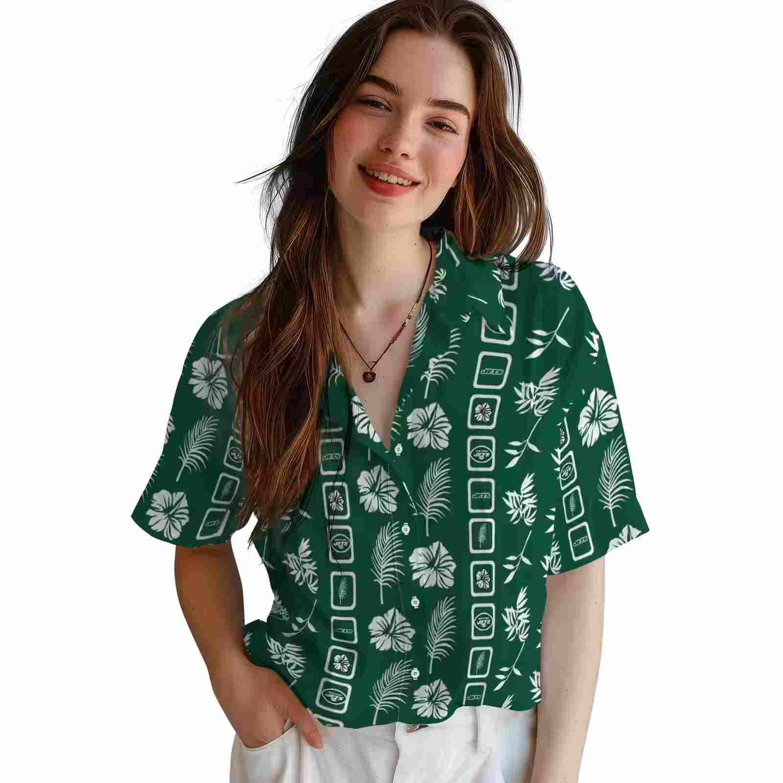 new york jets framed floral green hawaiian shirt latest model