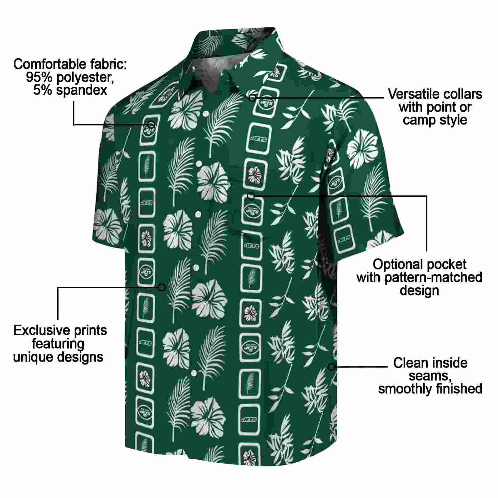 new york jets framed floral green hawaiian shirt new arrival