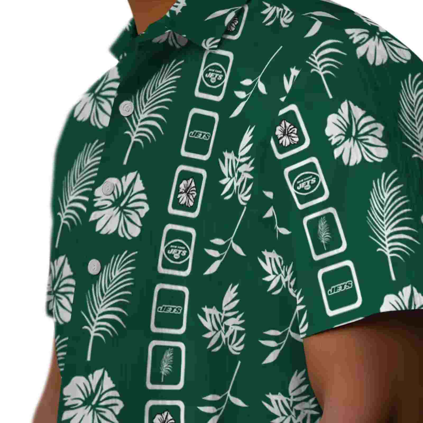 new york jets framed floral green hawaiian shirt trendy