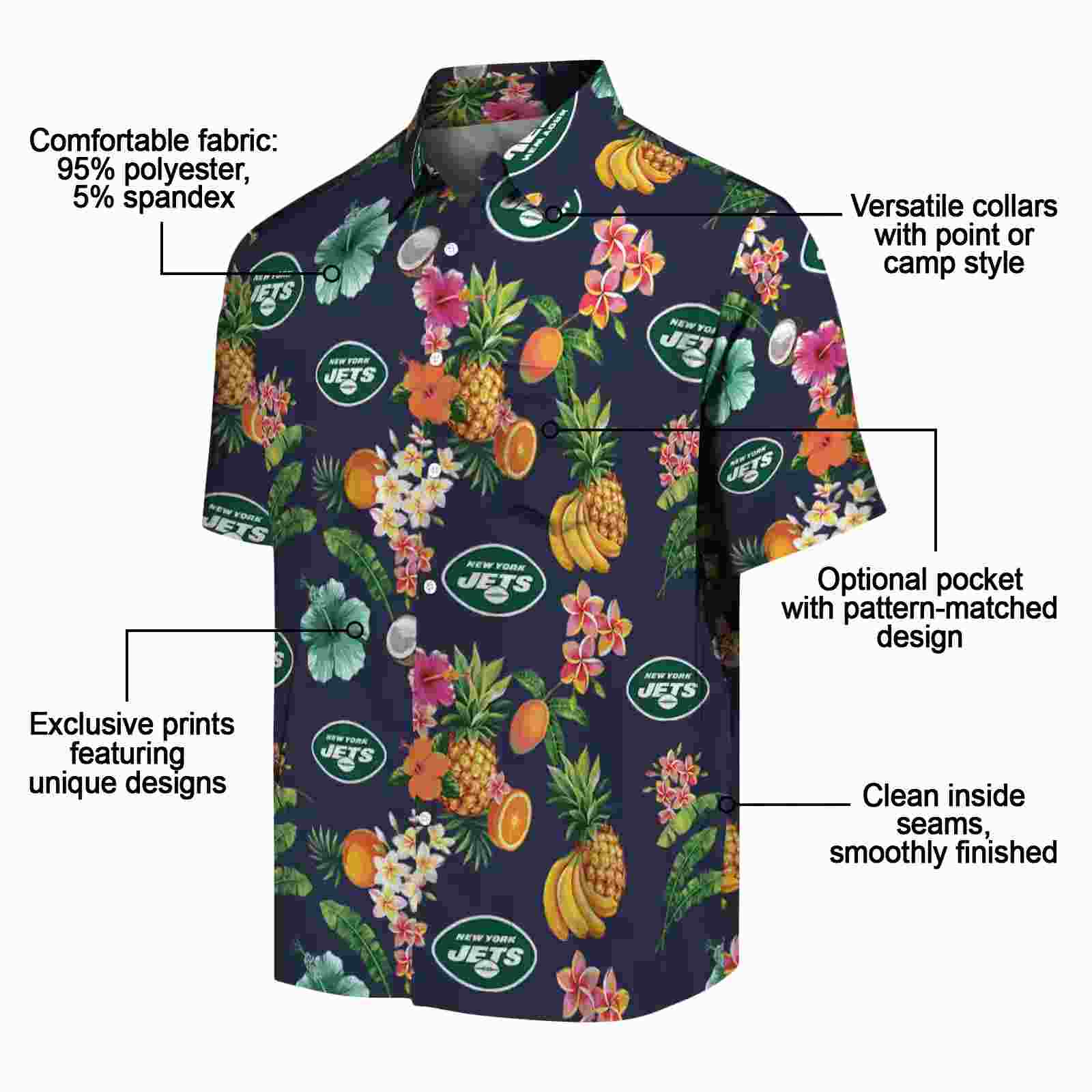 new york jets hibiscus and fruit navy blue hawaiian shirt new arrival