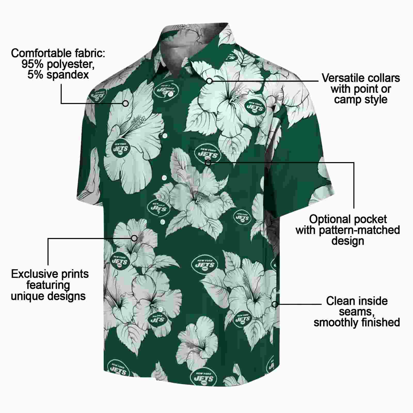 new york jets hibiscus blooms green white hawaiian shirt new arrival