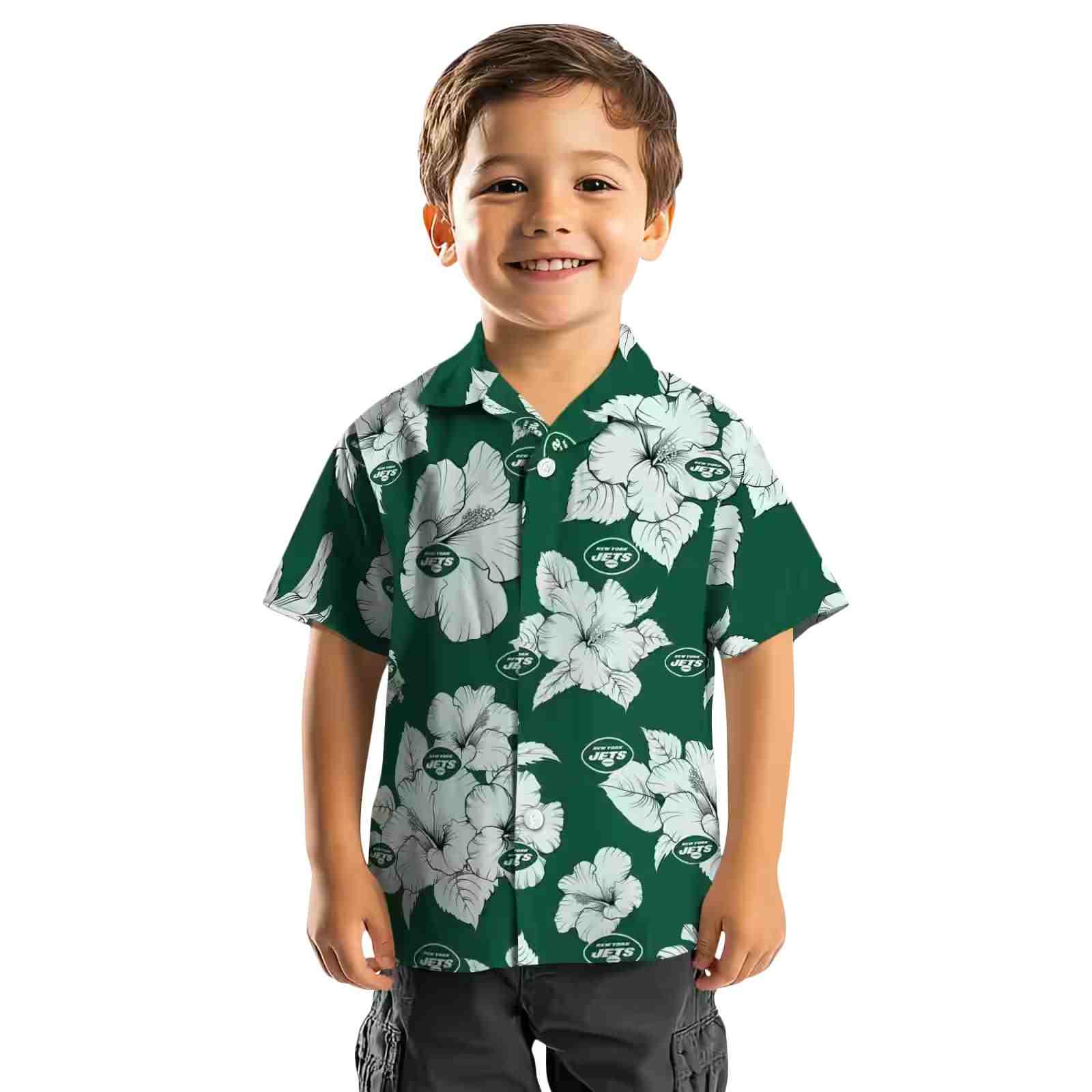 new york jets hibiscus blooms green white hawaiian shirt top rated