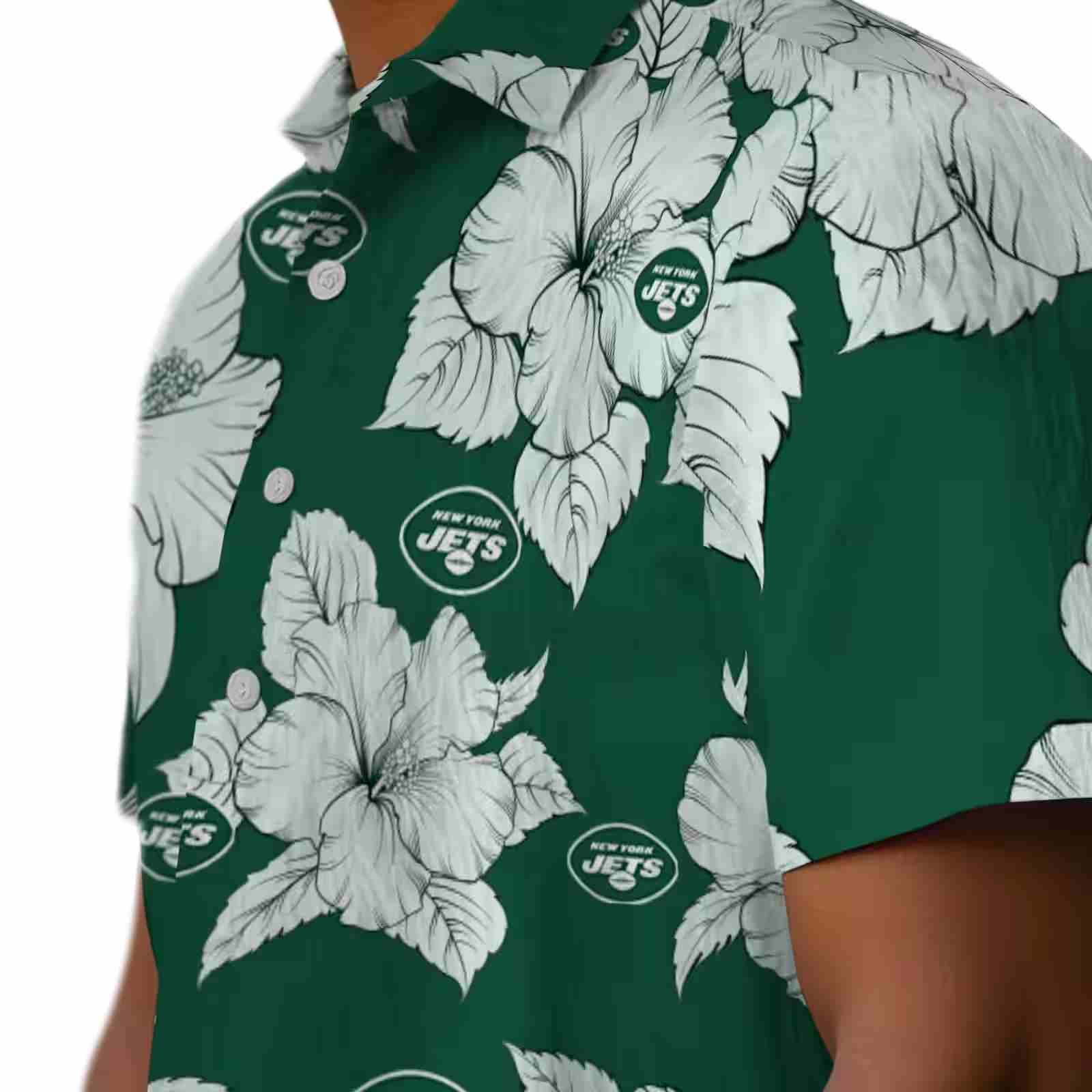 new york jets hibiscus blooms green white hawaiian shirt trendy