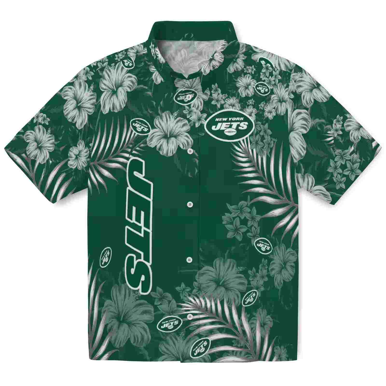 New York Jets Hibiscus Print Green Hawaiian Shirt