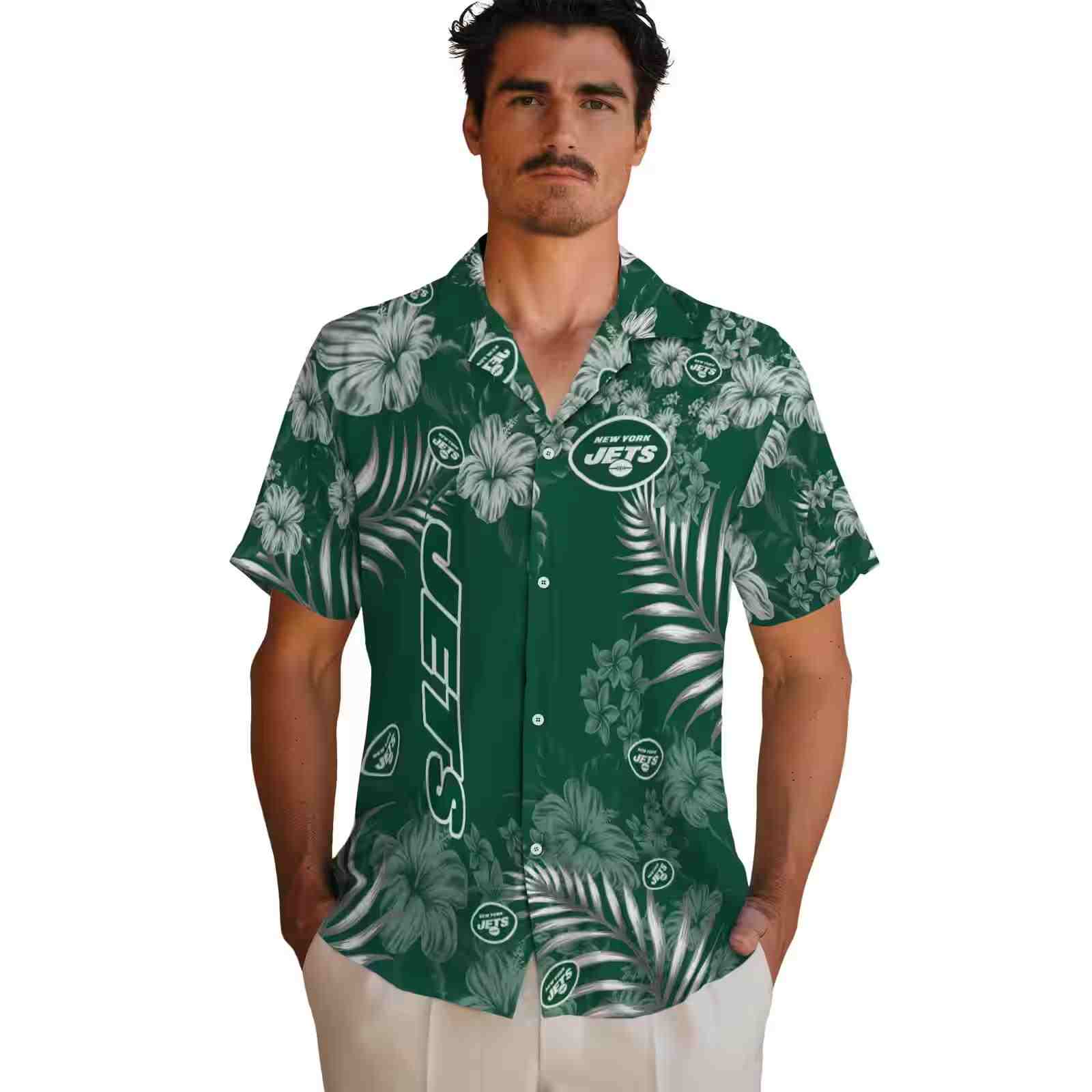 new york jets hibiscus print green hawaiian shirt fashion forward