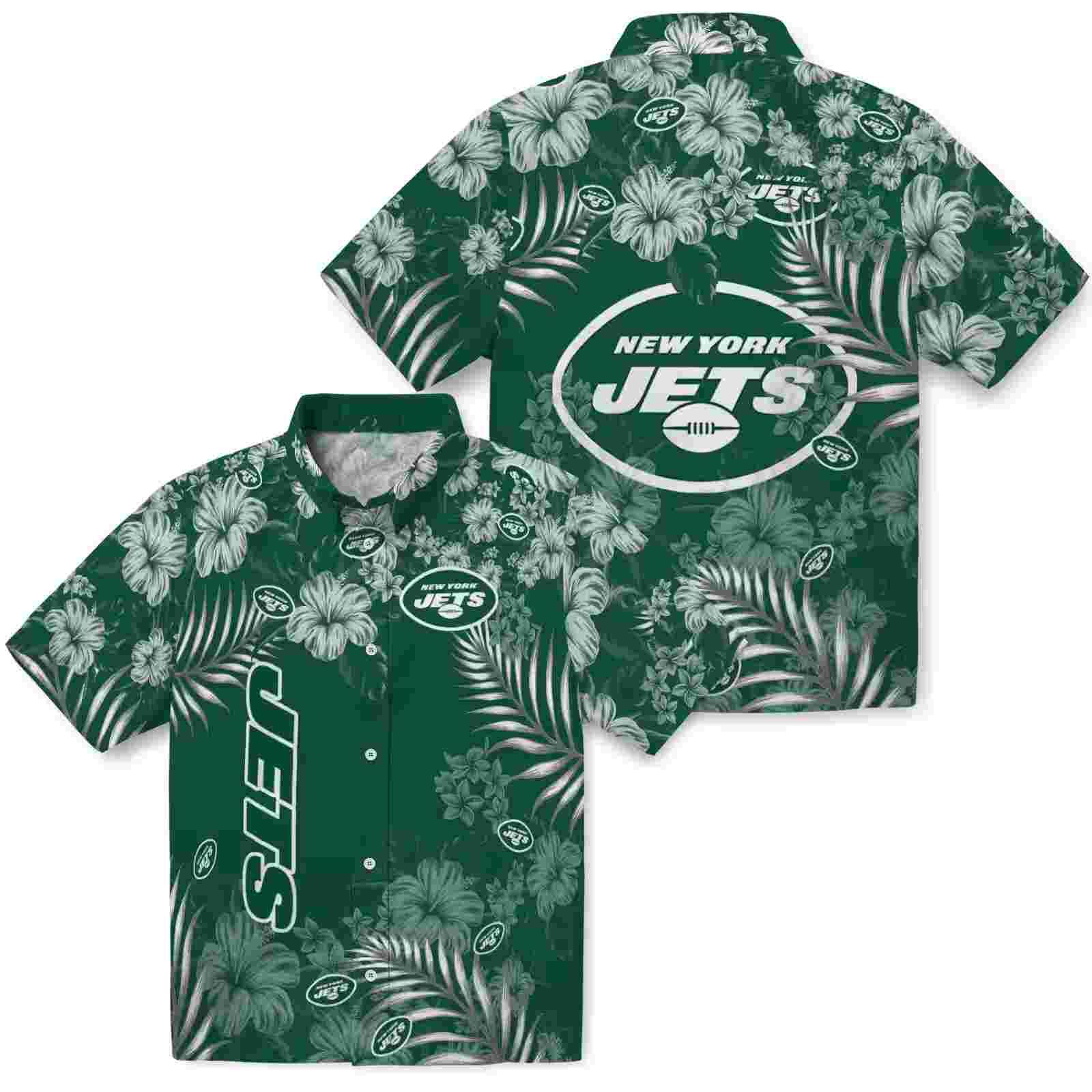 new york jets hibiscus print green hawaiian shirt high quality