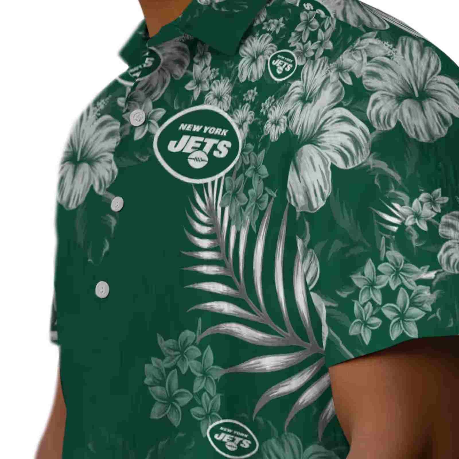 new york jets hibiscus print green hawaiian shirt trendy