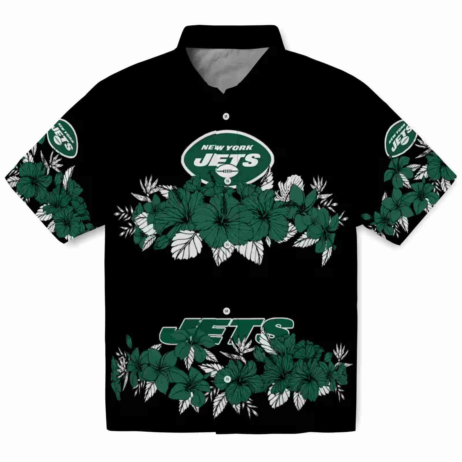 New York Jets Hibiscus Stripe Green Black Hawaiian Shirt