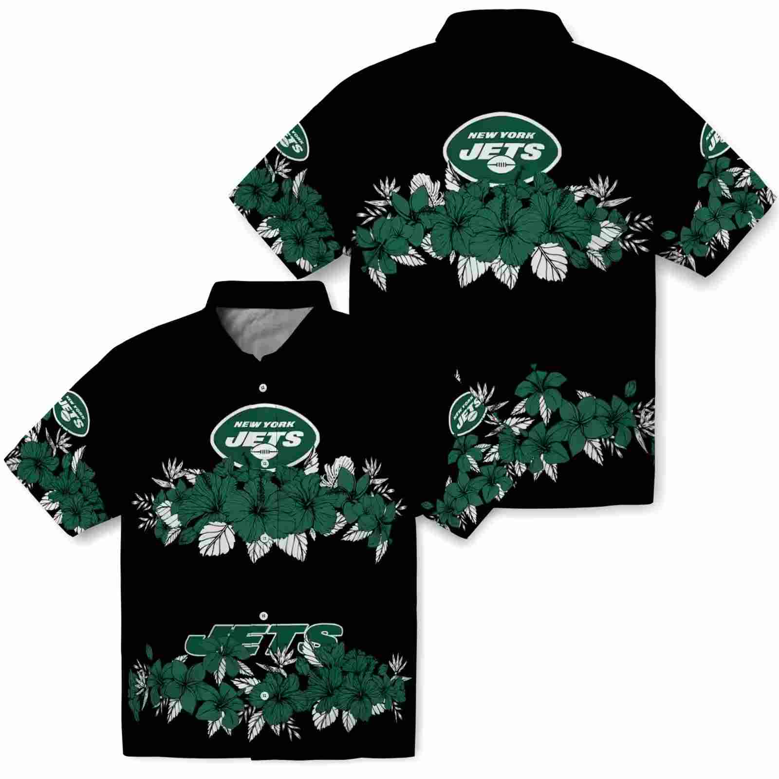 new york jets hibiscus stripe green black hawaiian shirt high quality