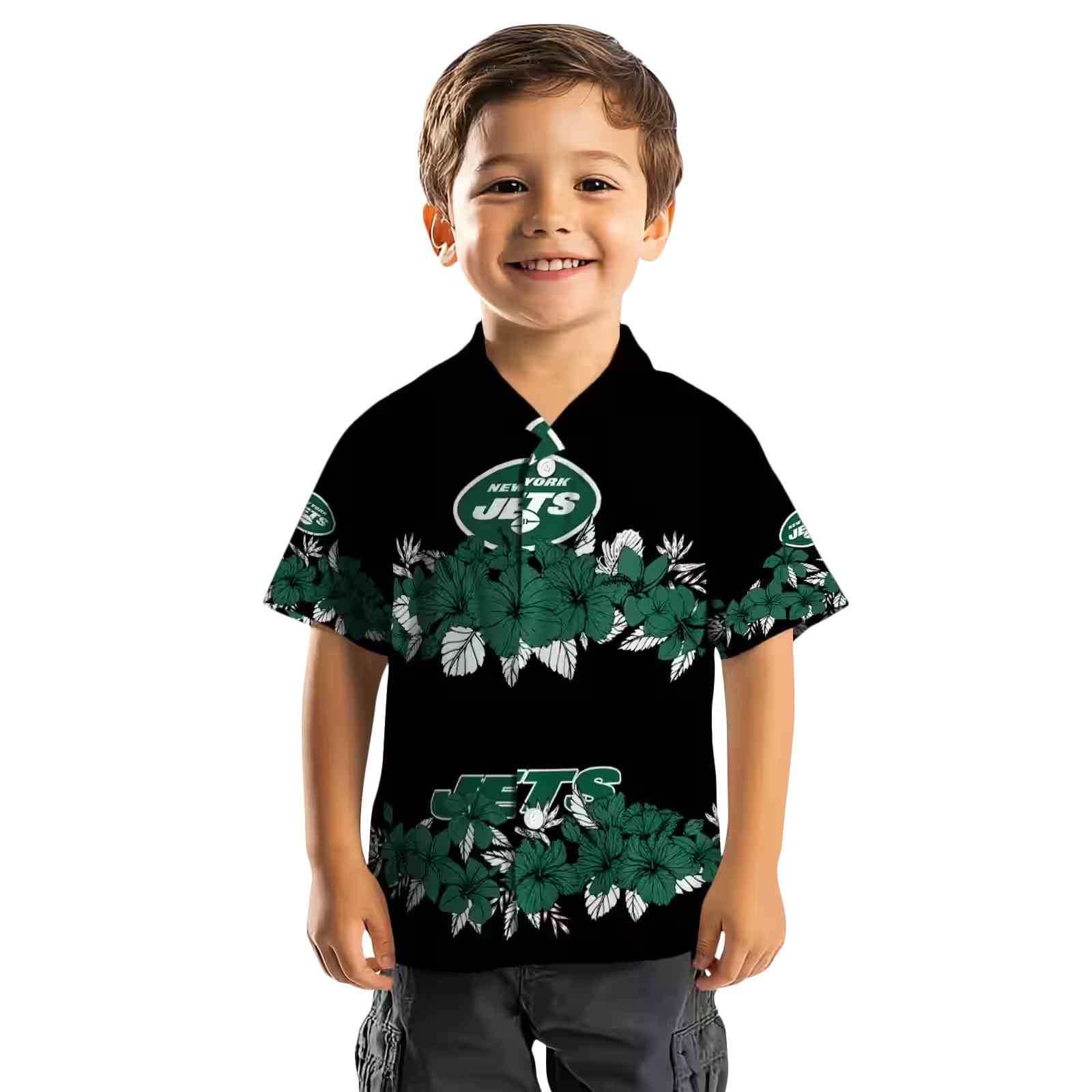 new york jets hibiscus stripe green black hawaiian shirt top rated