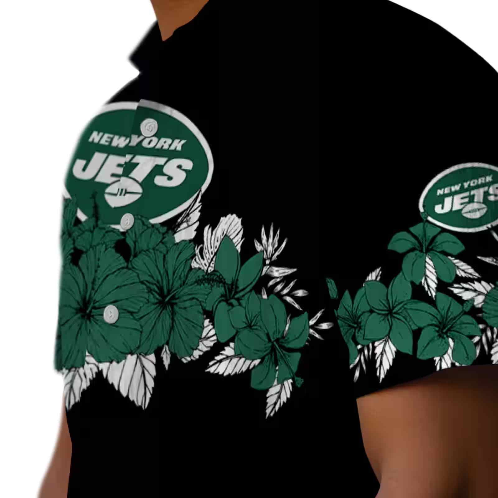 new york jets hibiscus stripe green black hawaiian shirt trendy