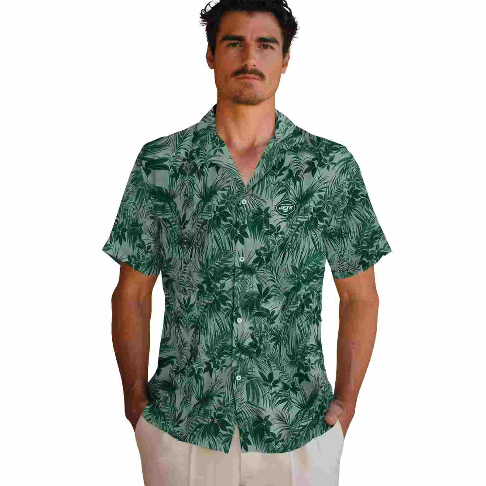 new york jets leafy pattern green hawaiian shirt fashion forward