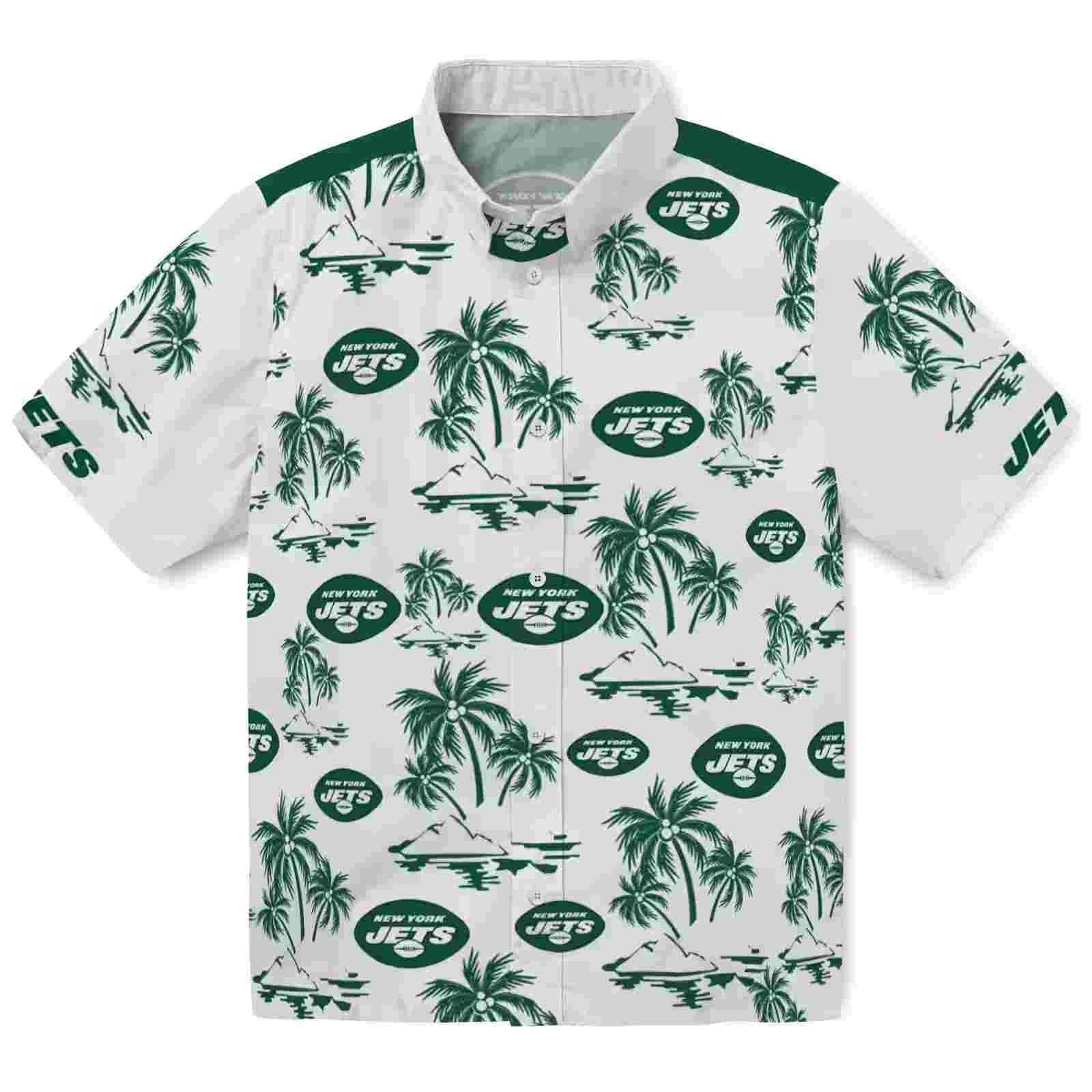 New York Jets Palm Island Print Green White Hawaiian Shirt