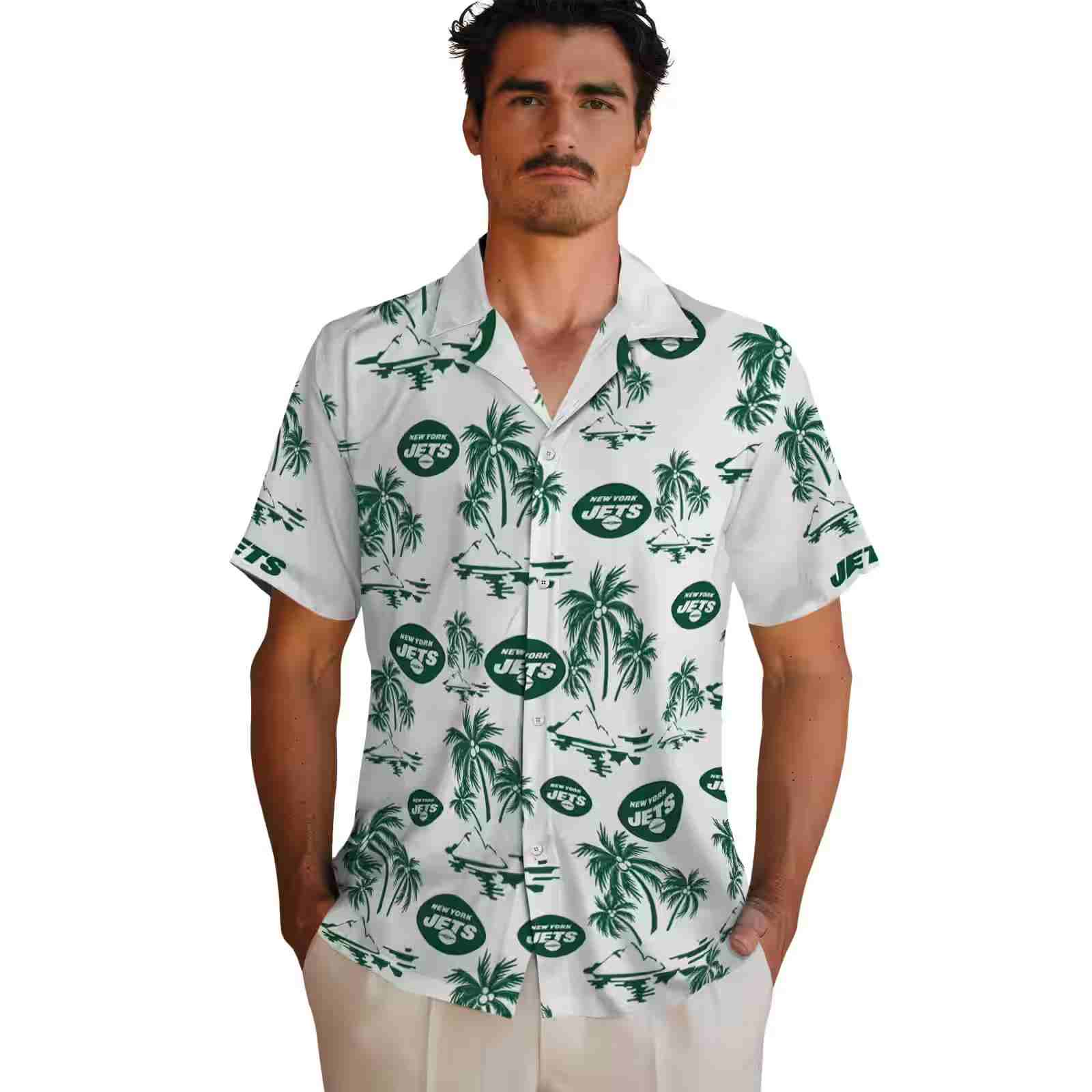 new york jets palm island print green white hawaiian shirt fashion forward