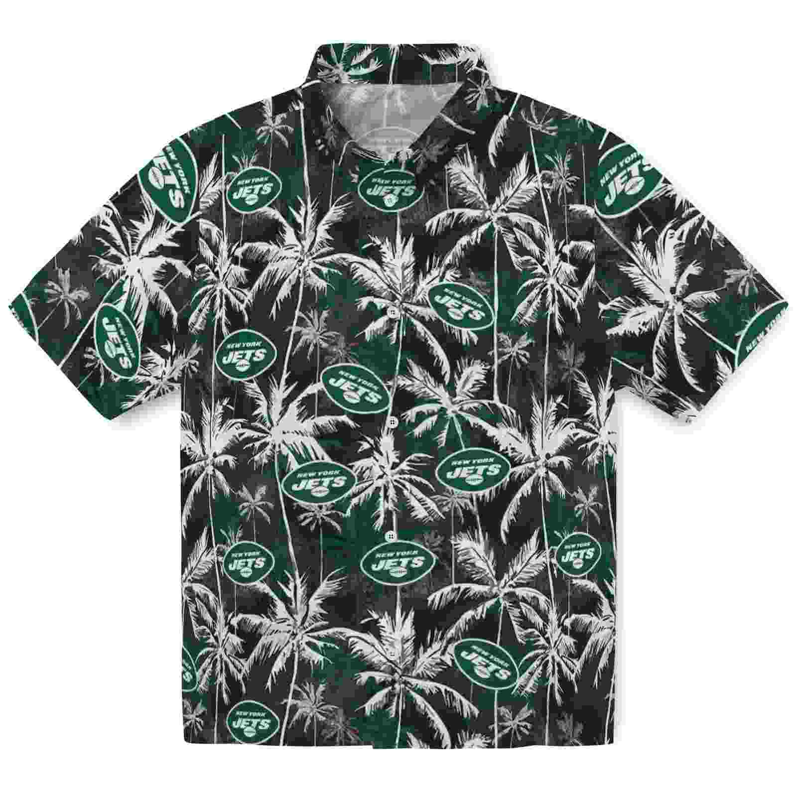 New York Jets Palm Pattern Green Black Hawaiian Shirt