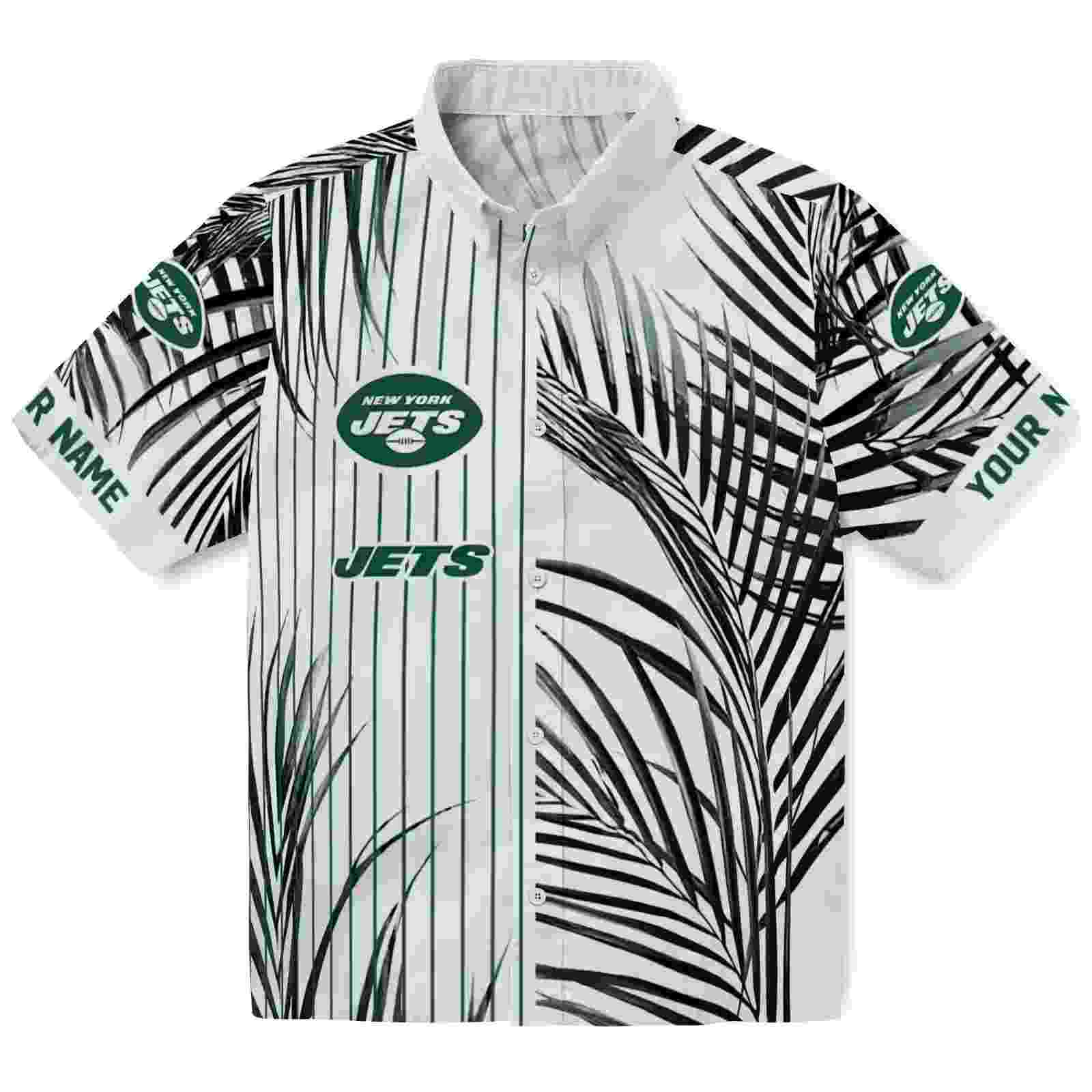 New York Jets Palm Stripes Green Black White Hawaiian Shirt