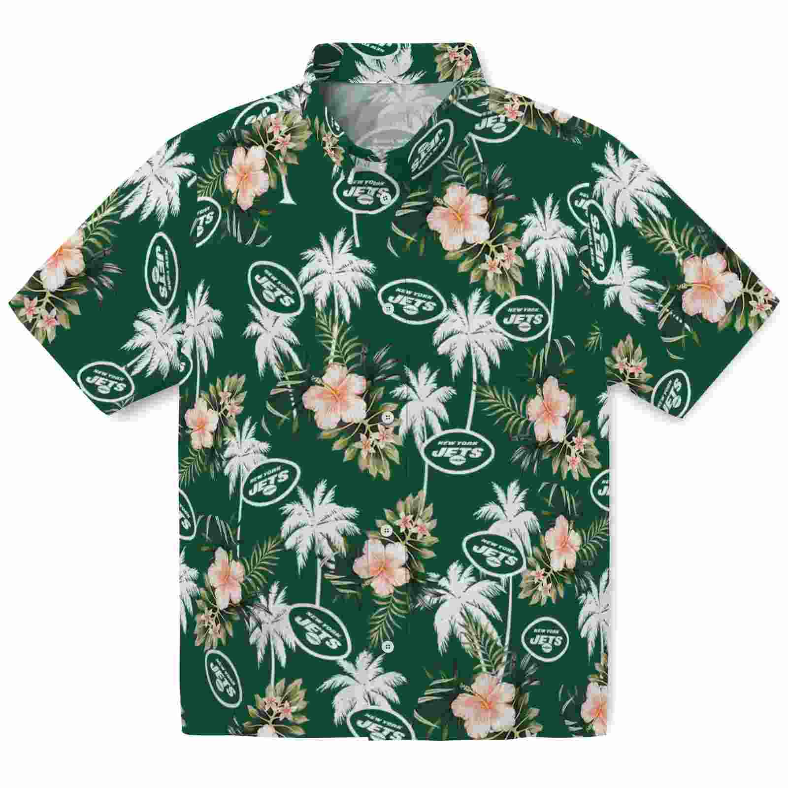 New York Jets Palm Tree Flower Green Hawaiian Shirt