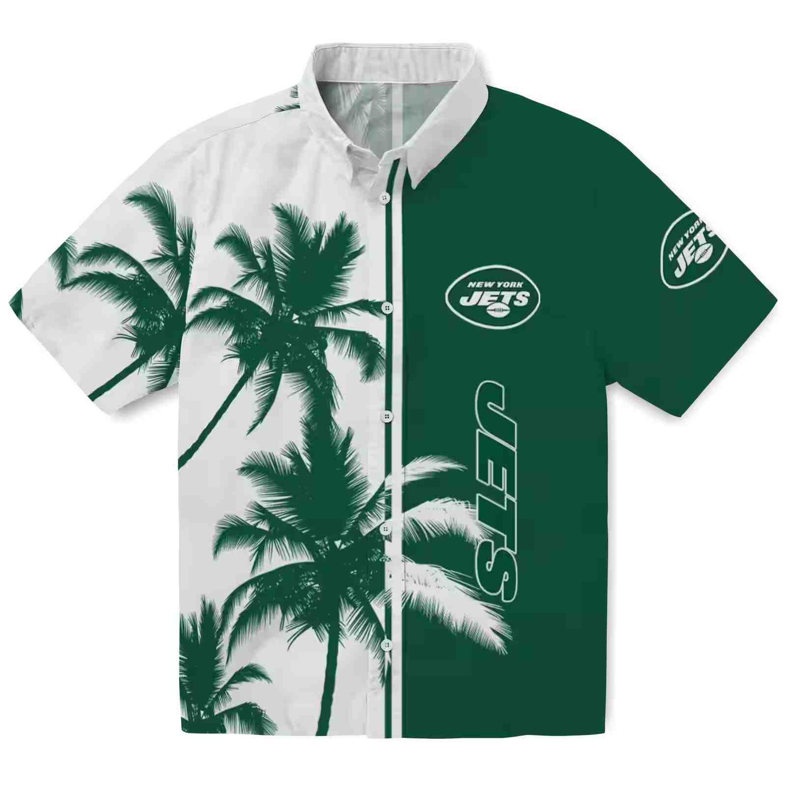 New York Jets Palm Trees Green White Hawaiian Shirt