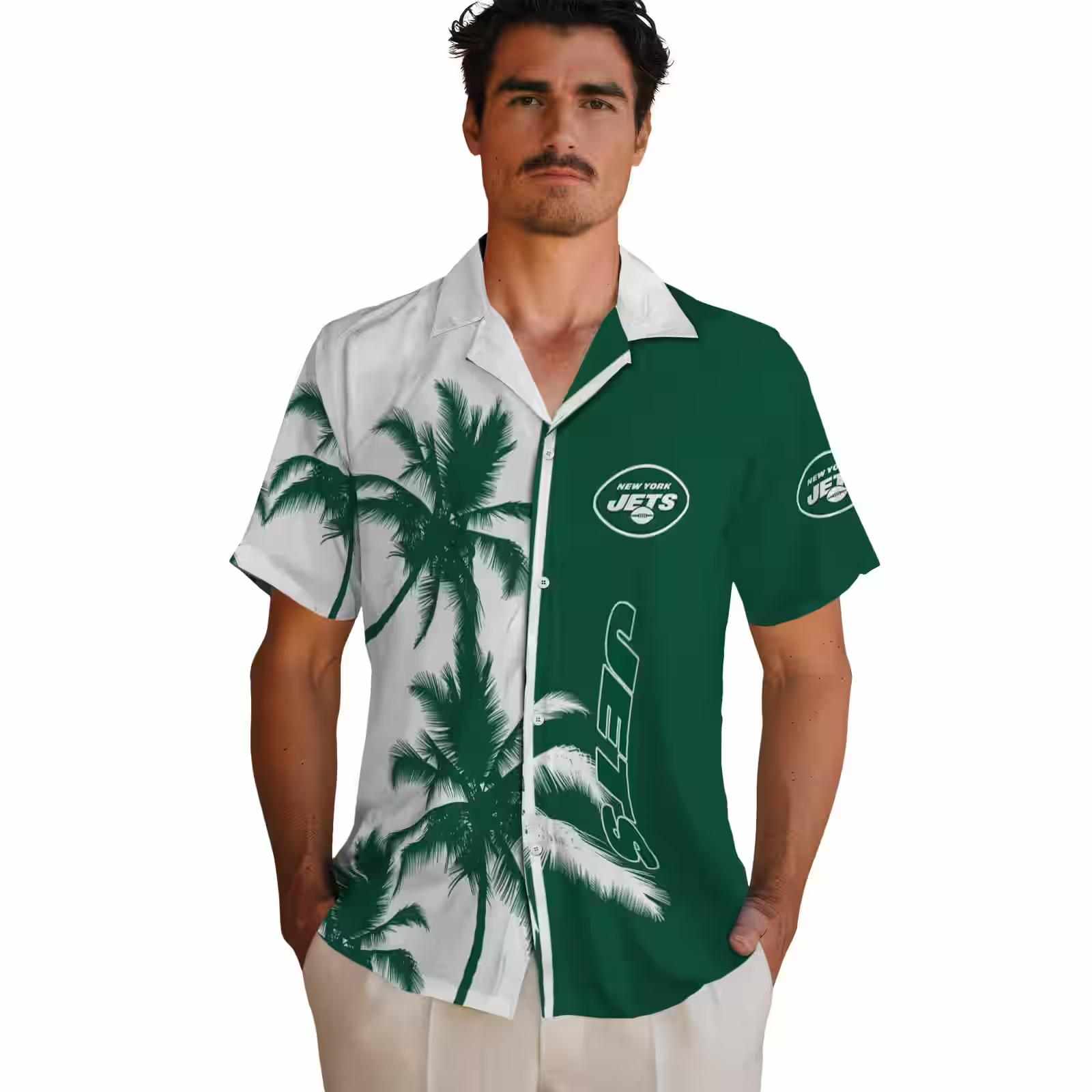 new york jets palm trees green white hawaiian shirt fashion forward