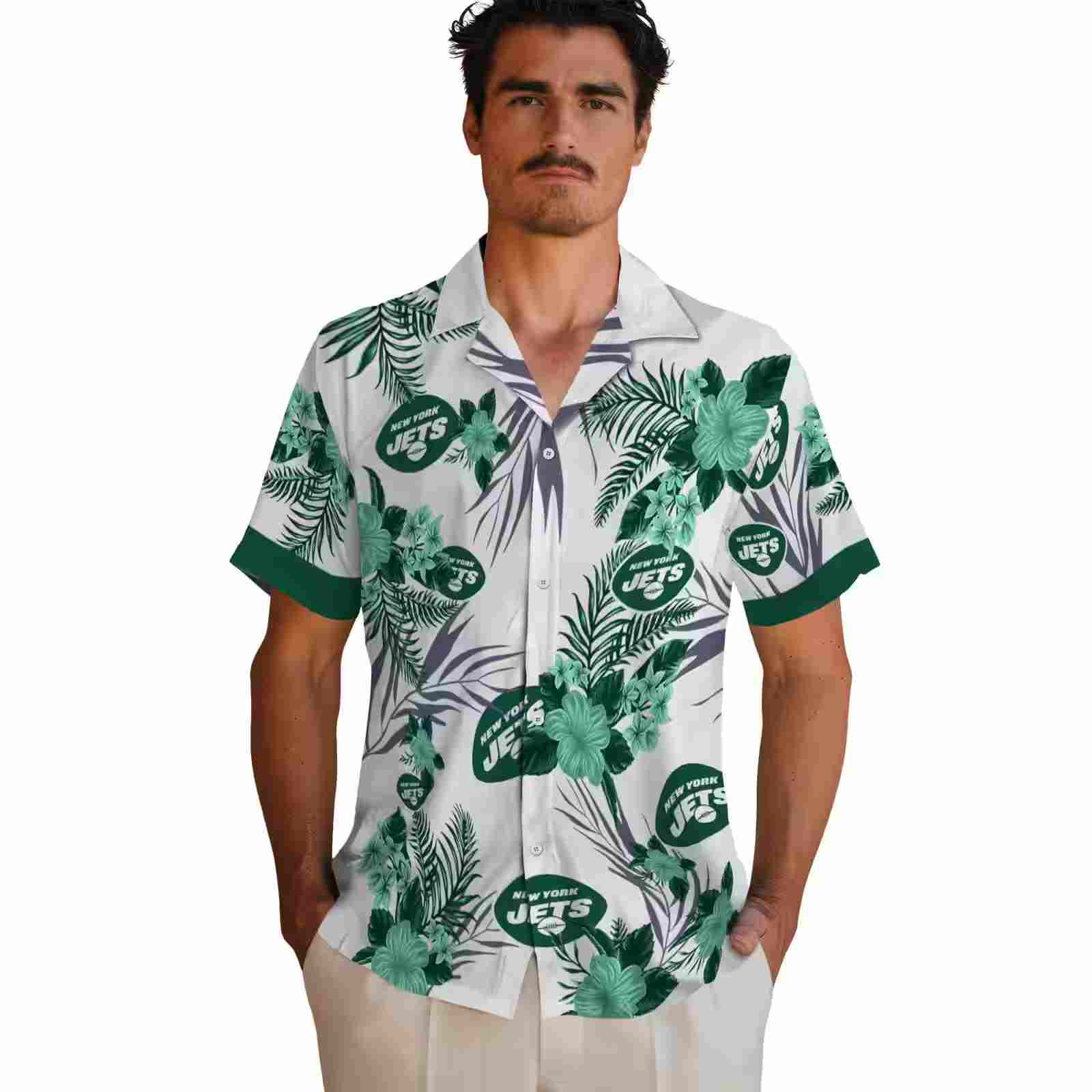 new york jets patriotic hibiscus design green white hawaiian shirt fashion forward