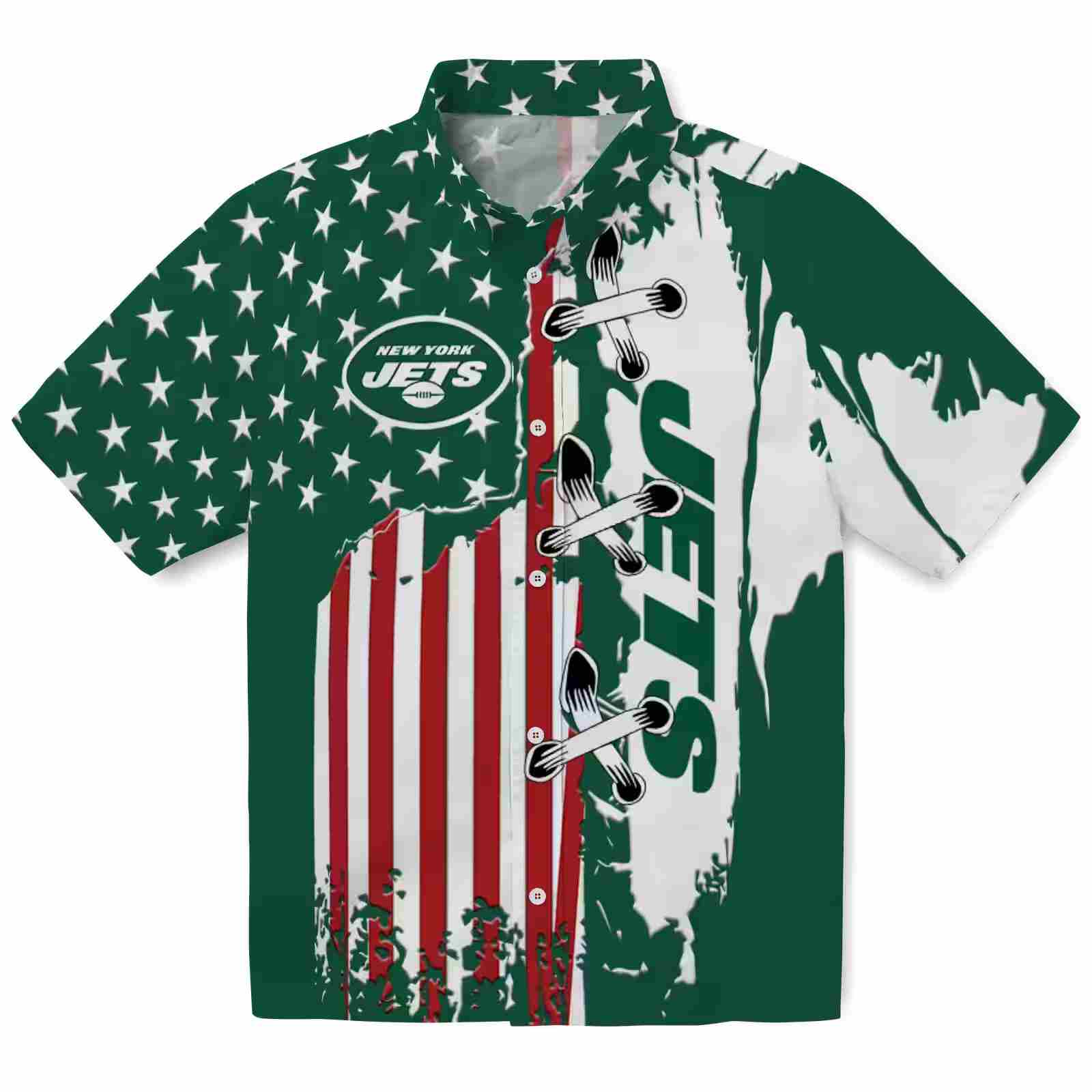 New York Jets Stitched Flag Green Hawaiian Shirt