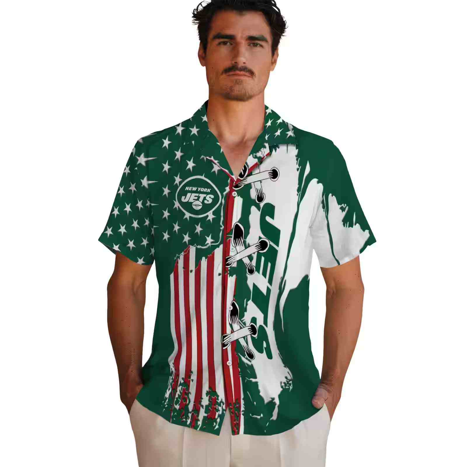 new york jets stitched flag green hawaiian shirt fashion forward