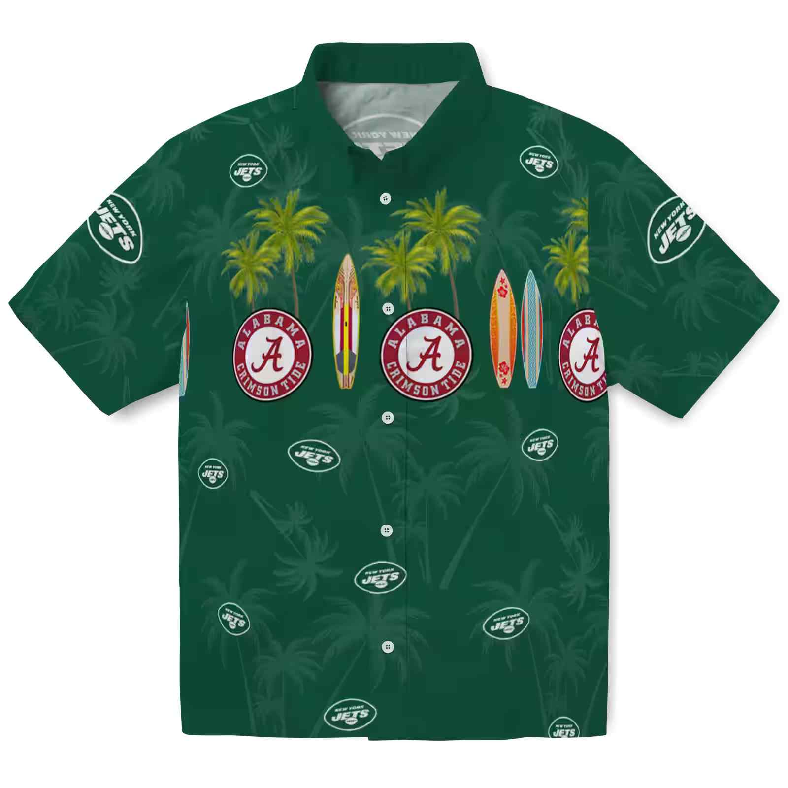 New York Jets Surfboard Palm Green Hawaiian Shirt