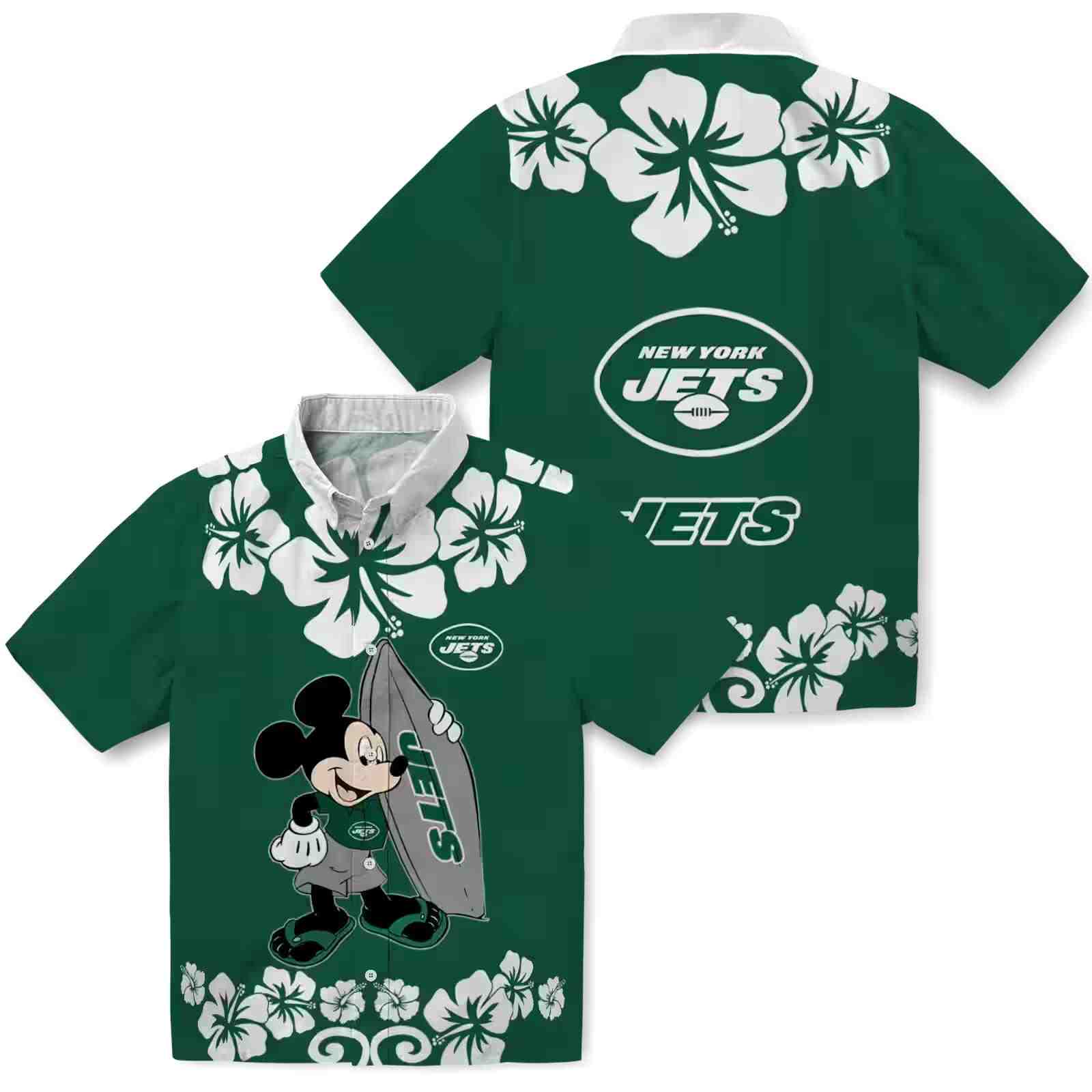 new york jets surfing mickey green hawaiian shirt high quality