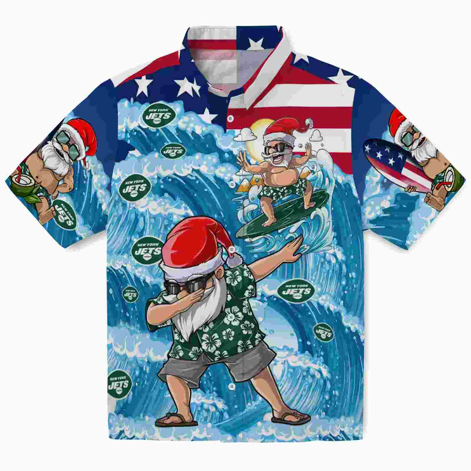 New York Jets Surfing Santa Blue Hawaiian Shirt