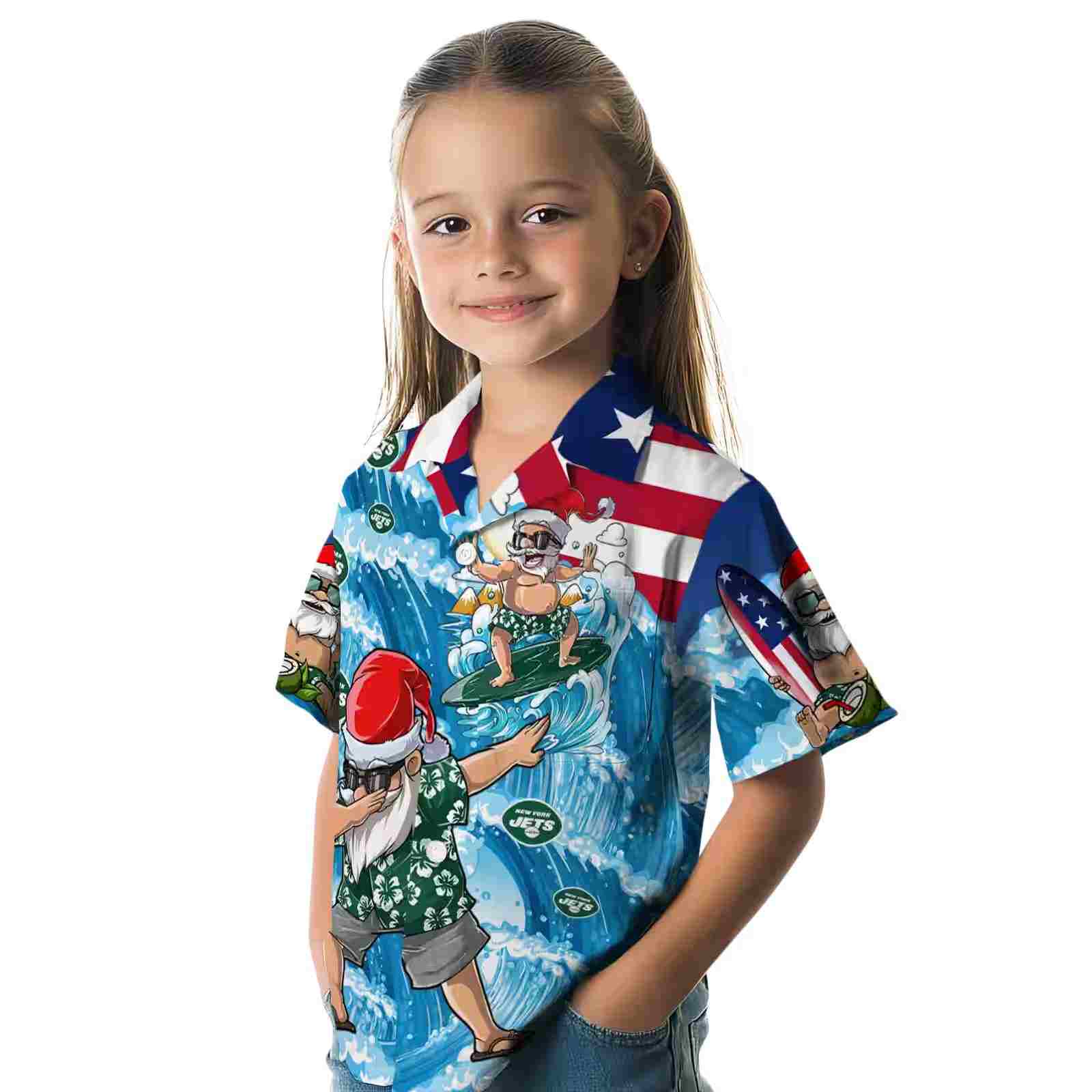 new york jets surfing santa blue hawaiian shirt premium grade