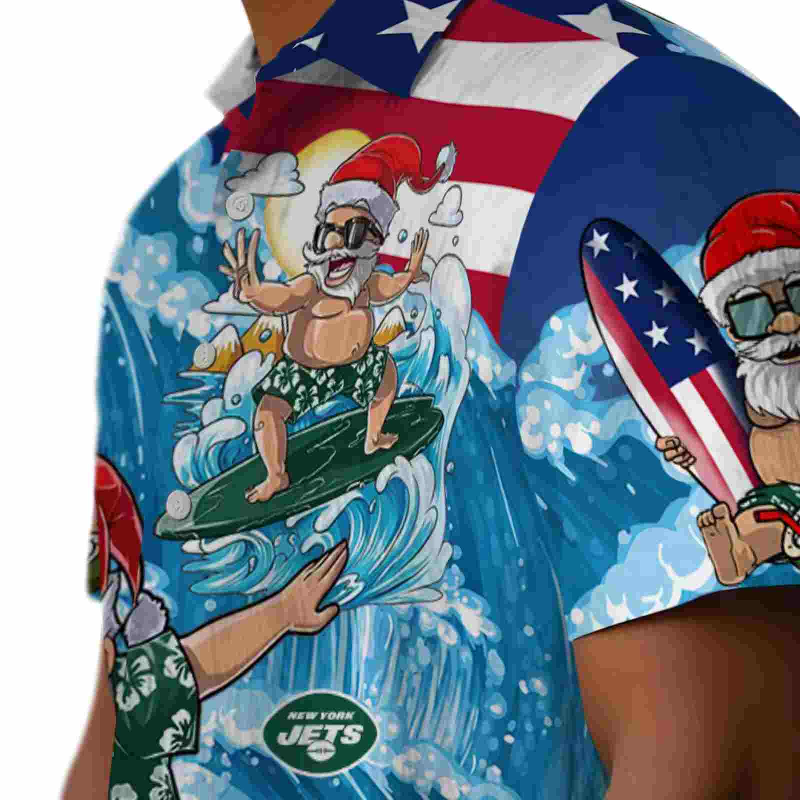 new york jets surfing santa blue hawaiian shirt trendy