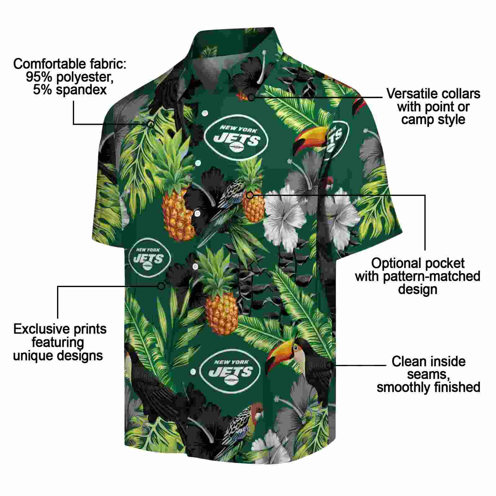 new york jets toucan hibiscus pineapple green hawaiian shirt new arrival